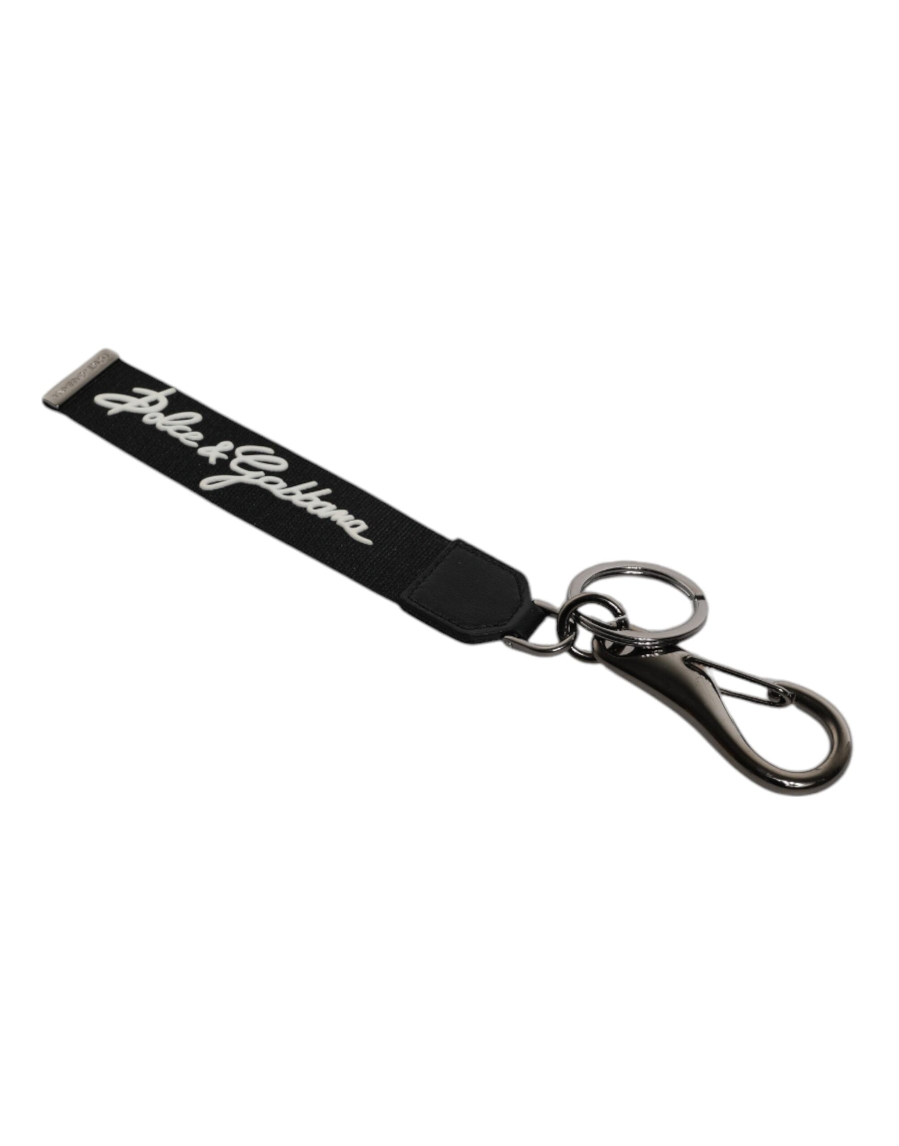 Dolce & Gabbana Black White DG Logo Silver Men Keychain Polyester Keyring | Regal Royce
