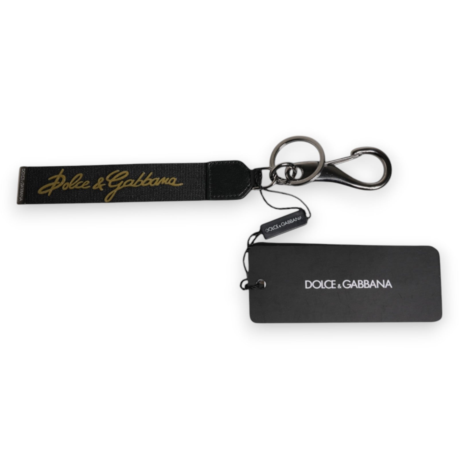 Dolce & Gabbana Black Logo Nylon Silver Brass Men Holder Keychain Keyring | Regal Royce