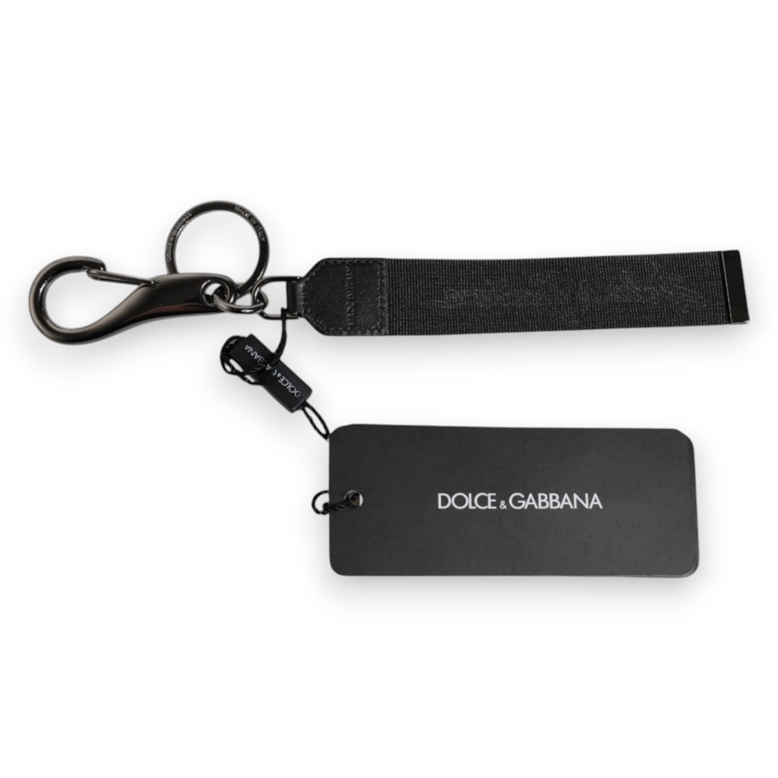 Dolce & Gabbana Black Logo Nylon Silver Brass Men Holder Keychain Keyring | Regal Royce