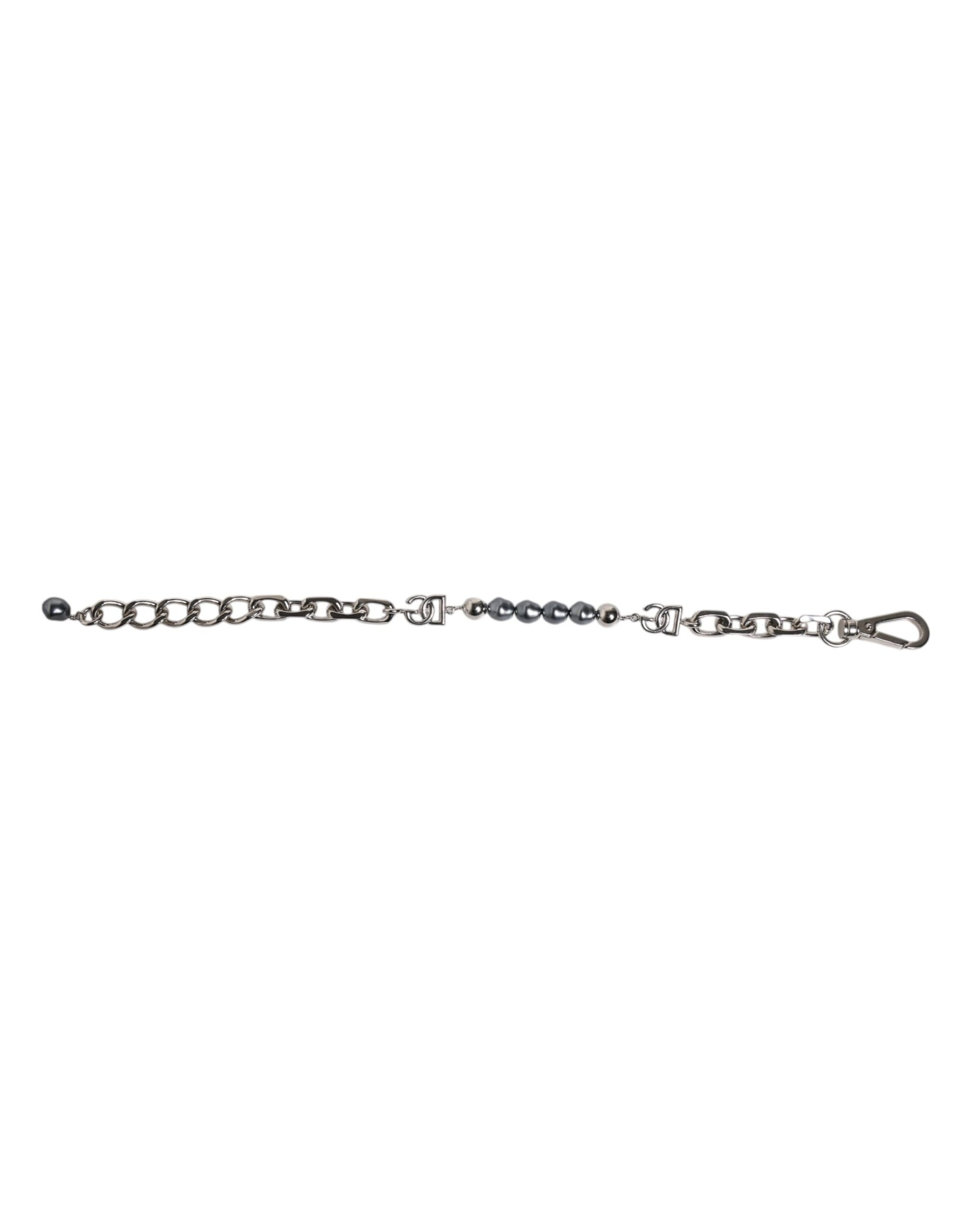 Dolce & Gabbana Silver Tone Chain Lobster Clasp Logo Gray Pearls Bracelet | Regal Royce