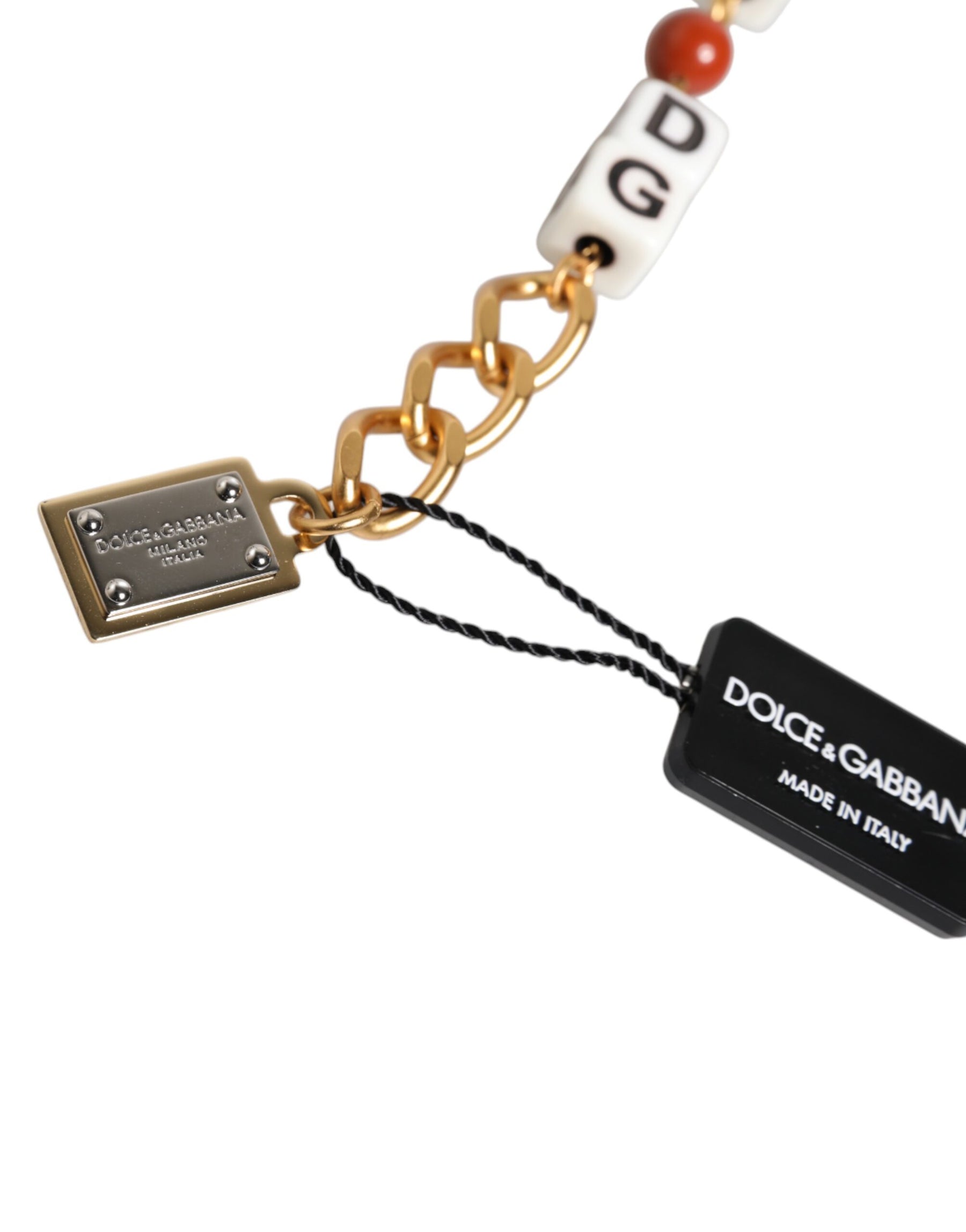 Dolce & Gabbana Multicolor Gold Tone Brass Chain DG Logo Dice Bracelet | Regal Royce