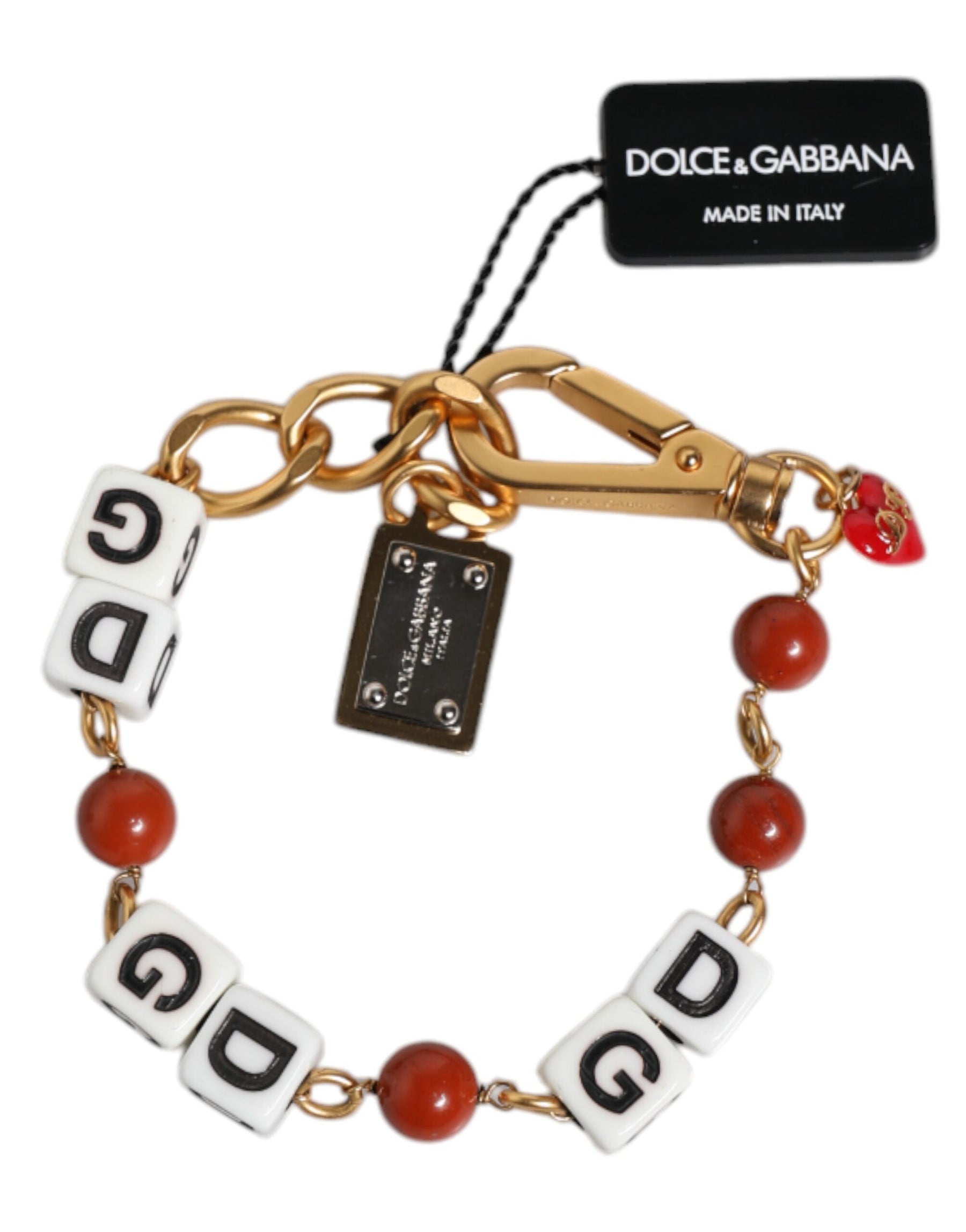 Dolce & Gabbana Multicolor Gold Tone Brass Chain DG Logo Dice Bracelet | Regal Royce