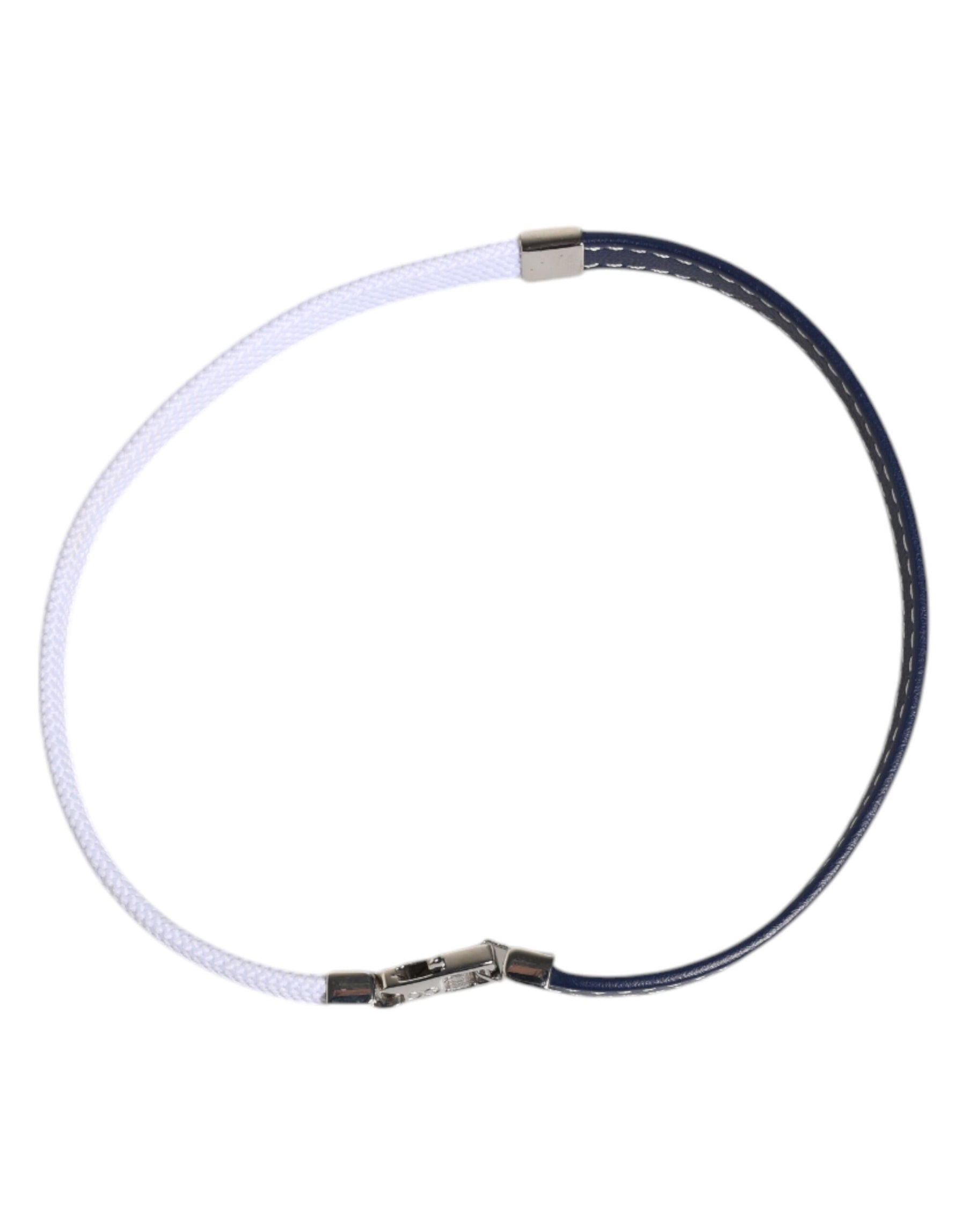 Dolce & Gabbana Blue White Leather Trimmed DG Engraved Silver Tone Clasp Bracelet | Regal Royce