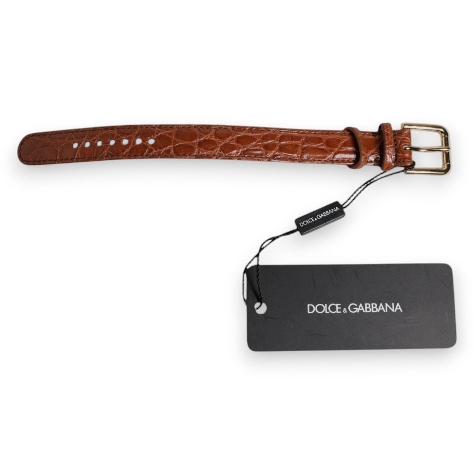 Dolce & Gabbana Brown Textured Leather Gold Metal Buckle Armband | Regal Royce