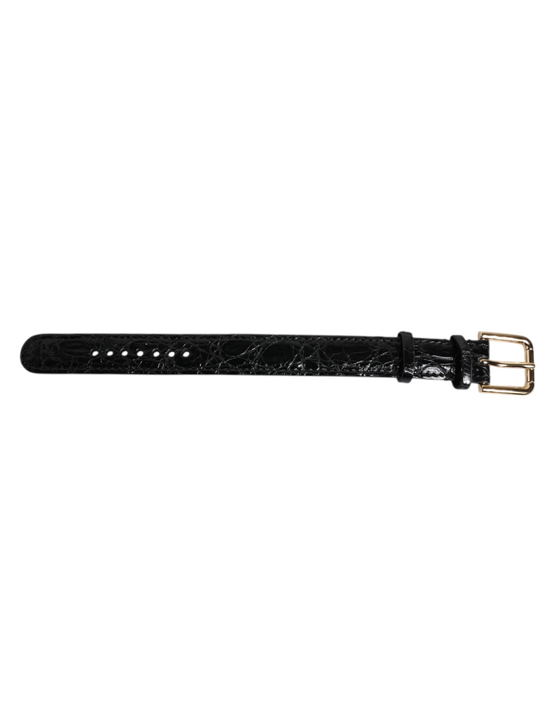 Dolce & Gabbana Black Exotic Leather Gold Tone Metal Buckle Armband | Regal Royce
