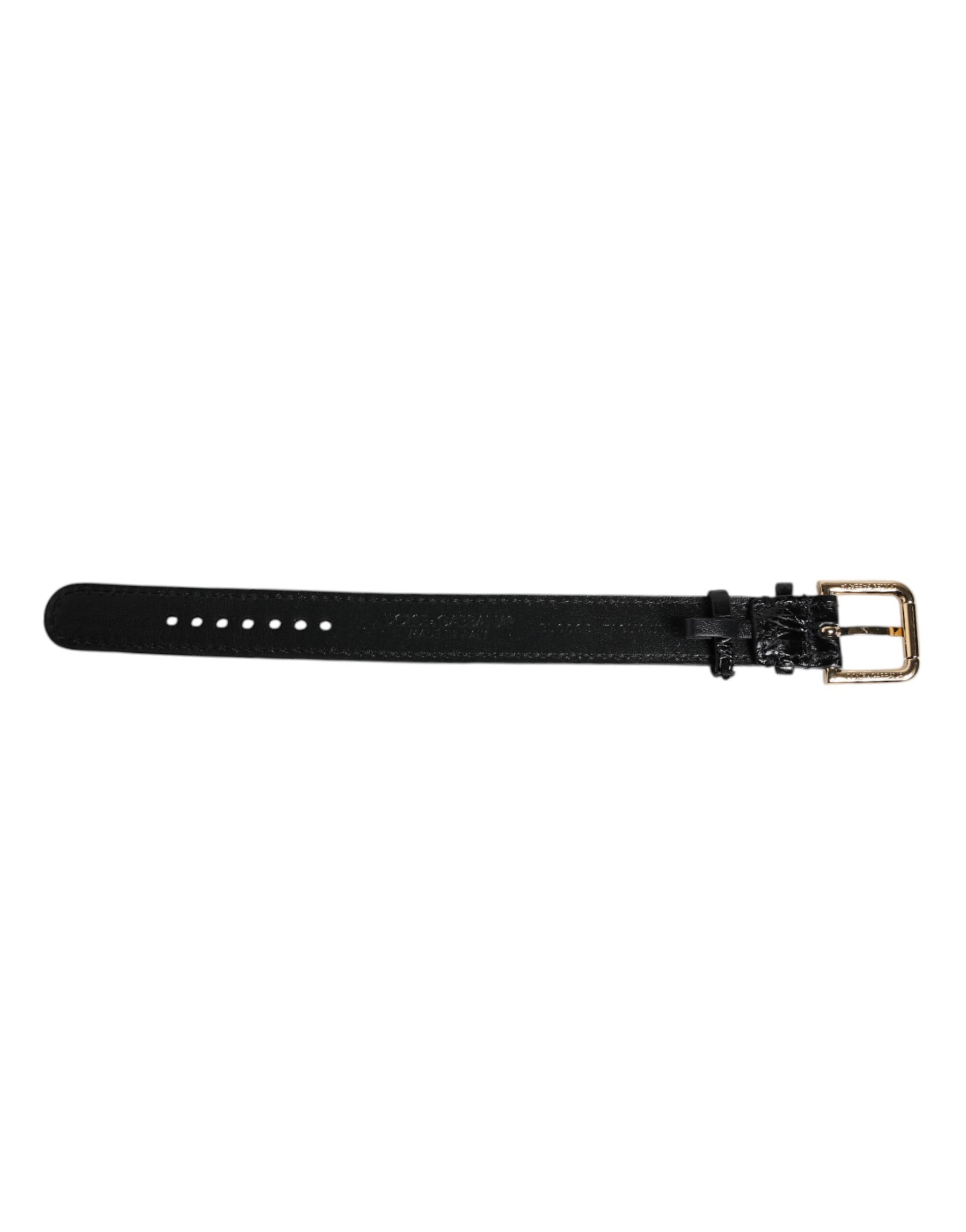 Dolce & Gabbana Black Exotic Leather Gold Tone Metal Buckle Armband | Regal Royce