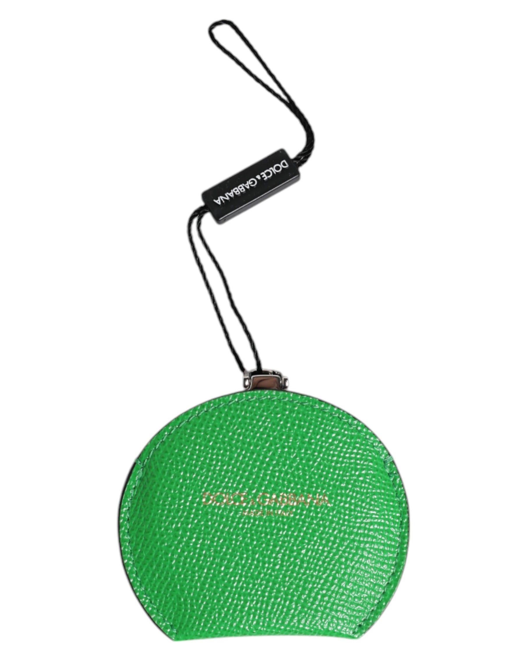 Dolce & Gabbana Green Calfskin Leather Round Logo Hand Mirror Holder | Regal Royce