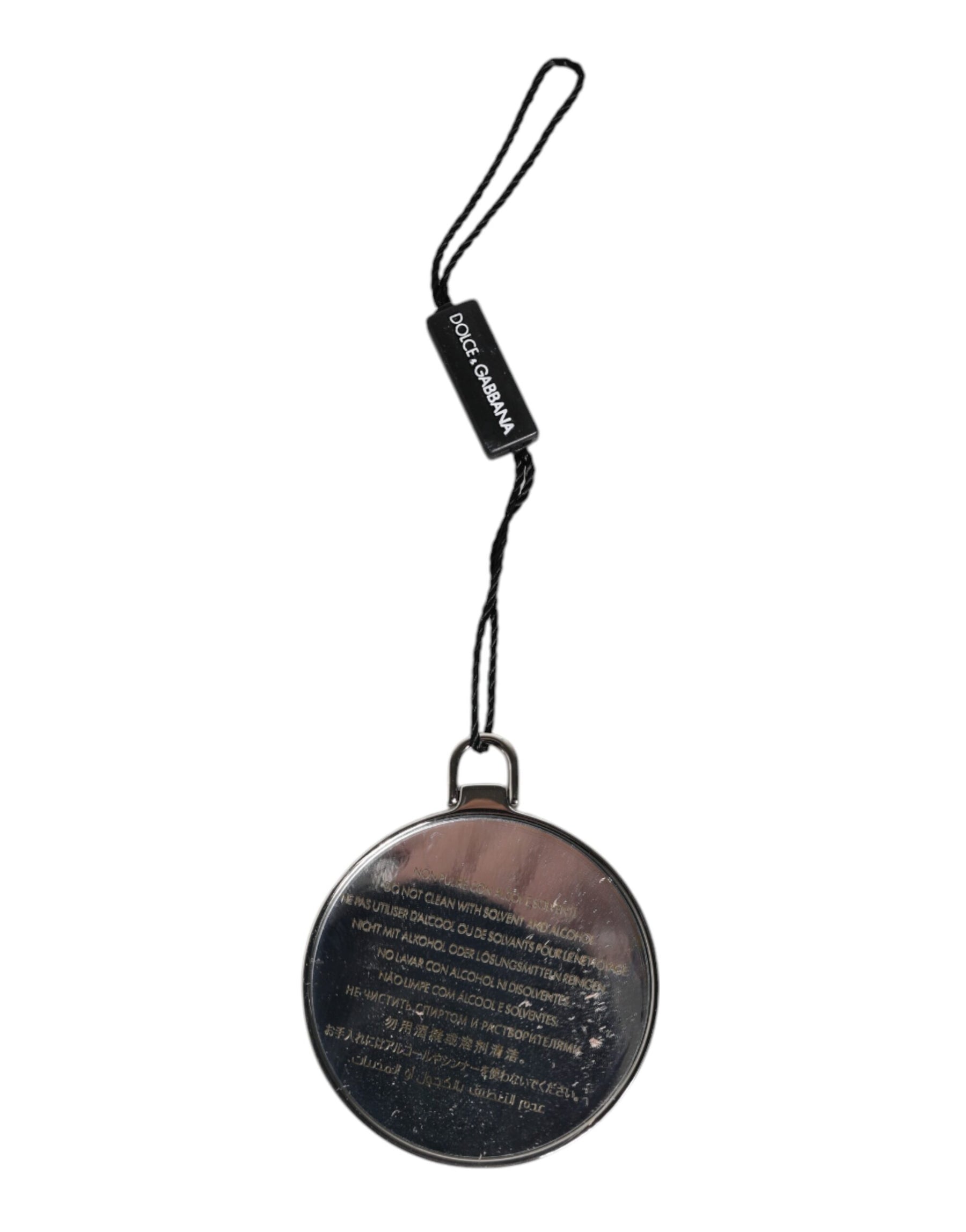 Dolce & Gabbana Green Calfskin Leather Round Logo Hand Mirror Holder | Regal Royce