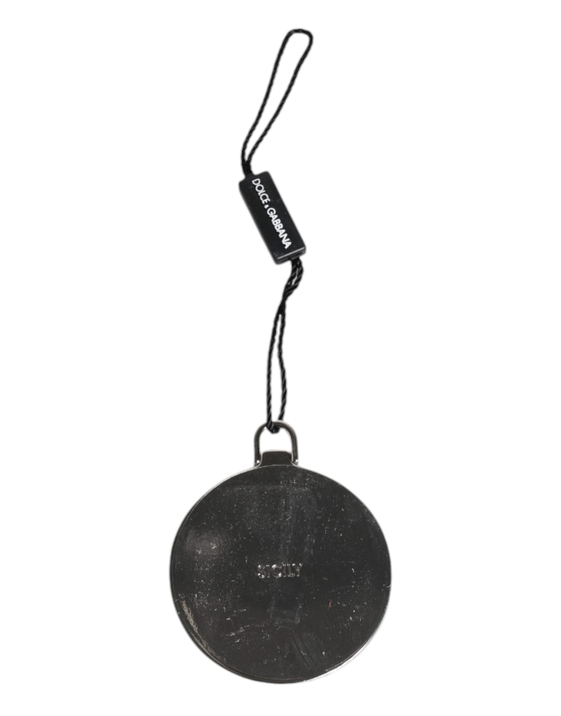 Dolce & Gabbana Green Calfskin Leather Round Logo Hand Mirror Holder | Regal Royce
