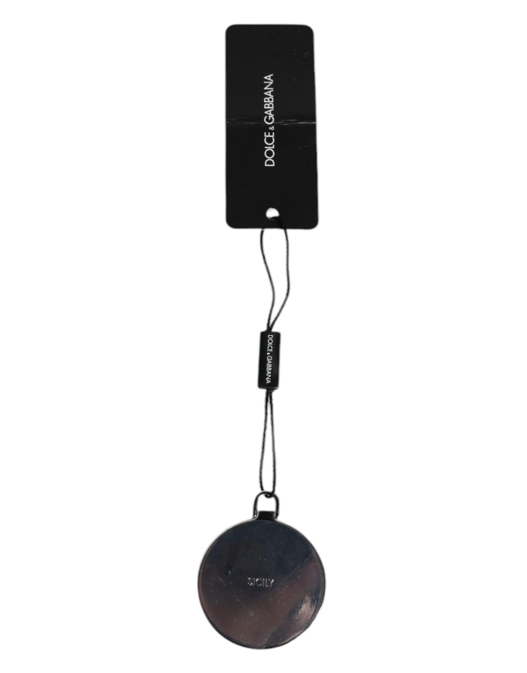 Dolce & Gabbana Pink Calfskin Leather Round Logo Hand Mirror Holder | Regal Royce