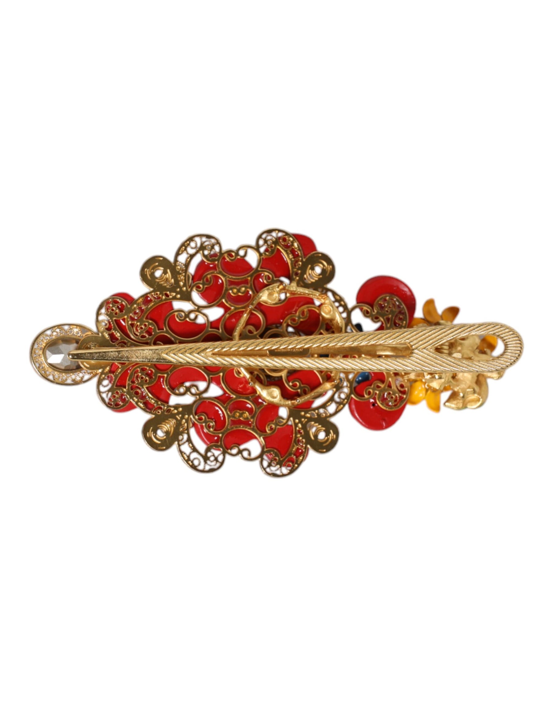 Dolce & Gabbana Multicolor Spring CARRETTO Gold Brass Crystal Hair Clip | Regal Royce