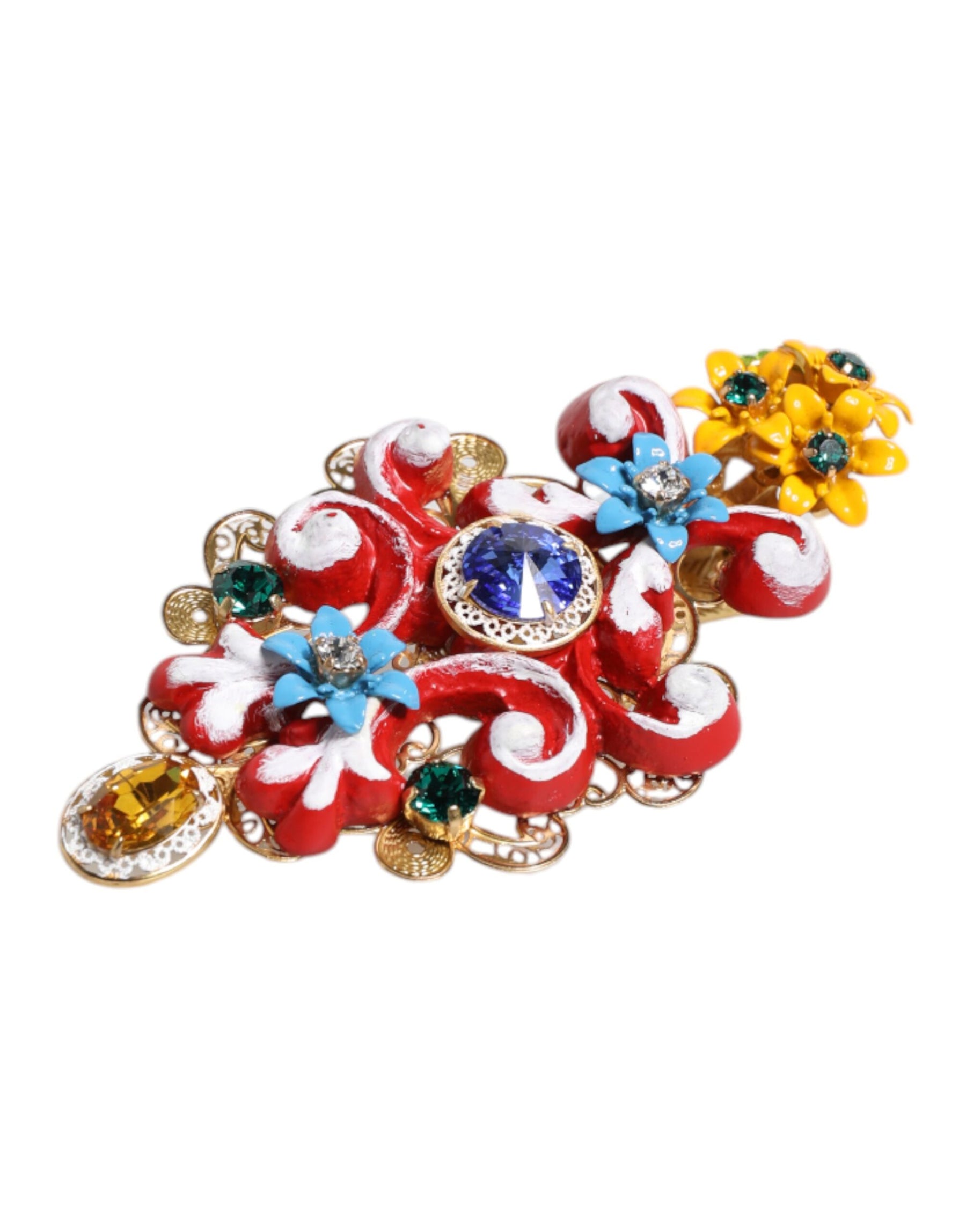 Dolce & Gabbana Multicolor Spring CARRETTO Gold Brass Crystal Hair Clip | Regal Royce