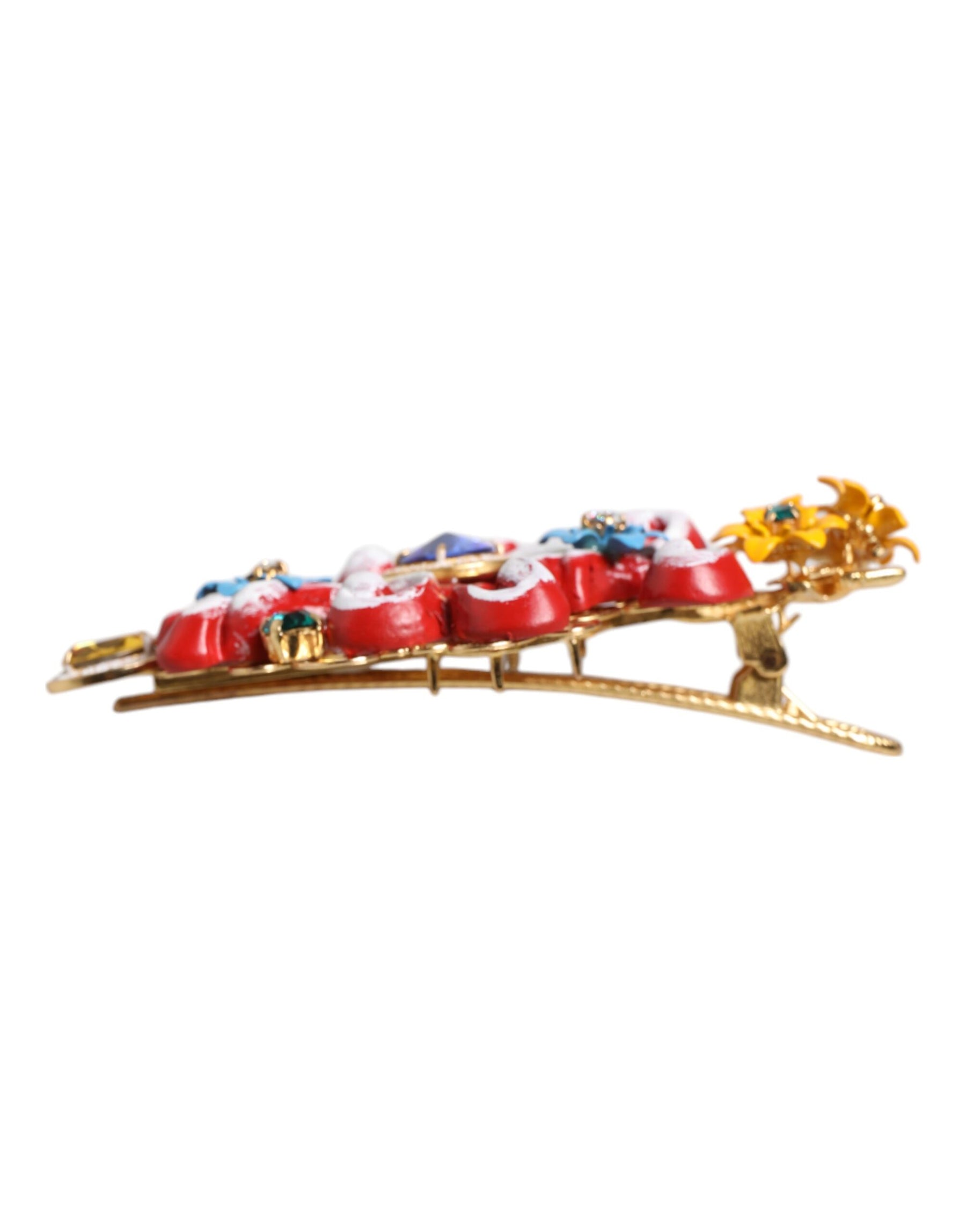 Dolce & Gabbana Multicolor Spring CARRETTO Gold Brass Crystal Hair Clip | Regal Royce