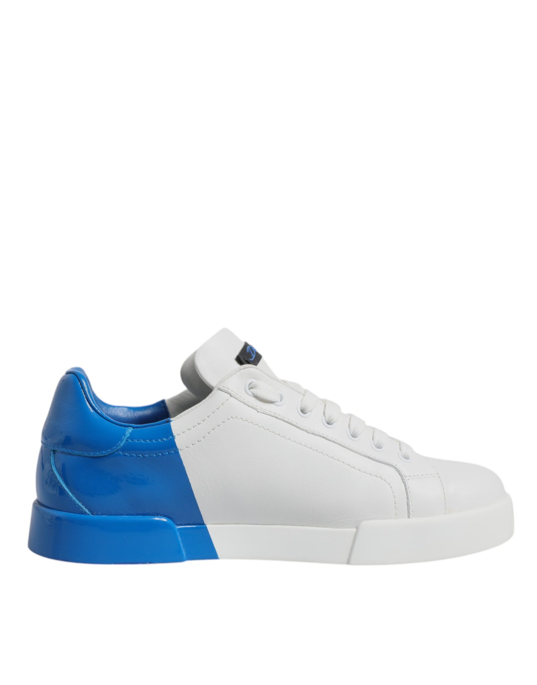 Dolce & Gabbana White Blue Leather Logo Low Top Sneakers Shoes | Regal Royce