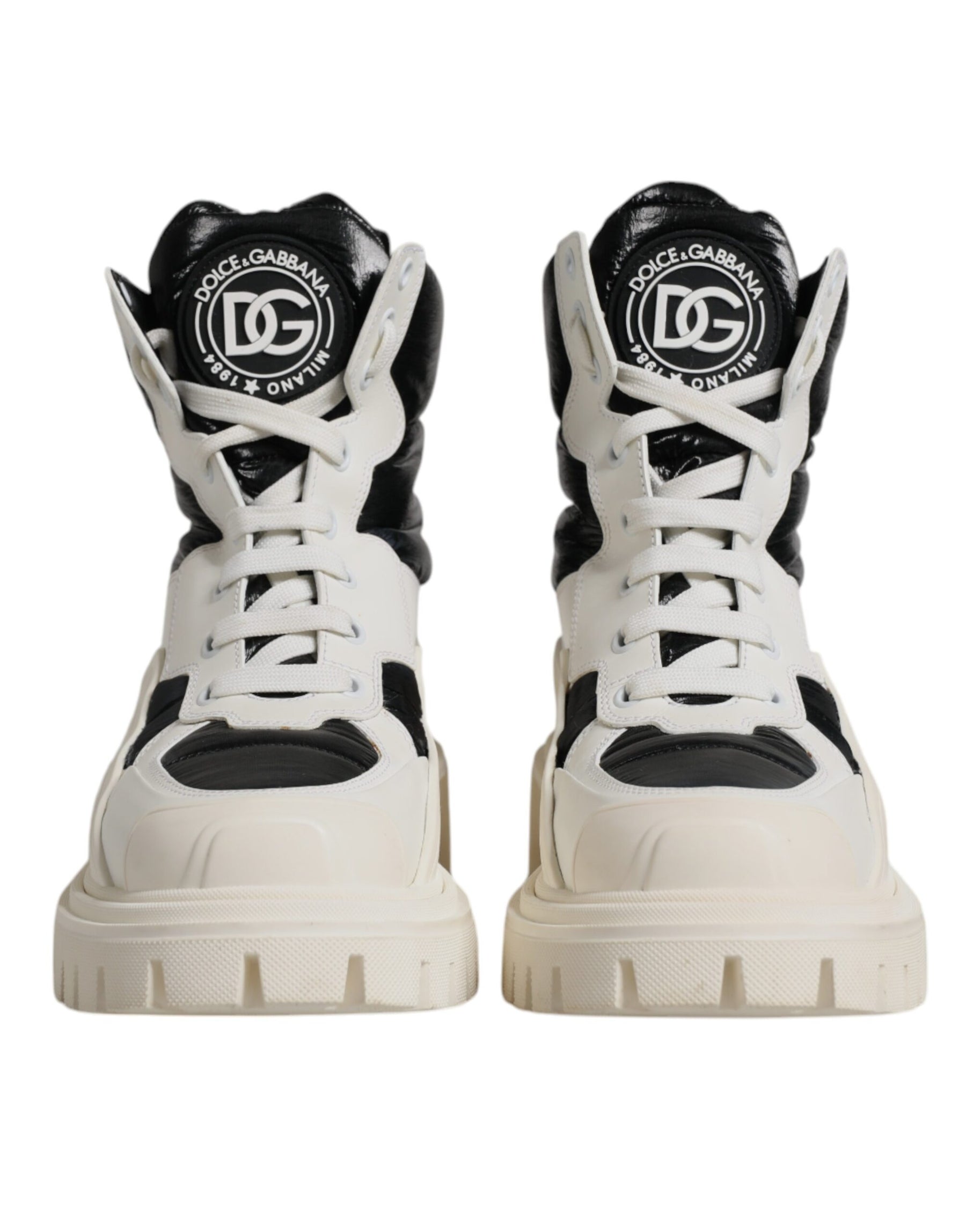 Dolce & Gabbana White Padded Mid Calf Lace Up Boots Shoes | Regal Royce