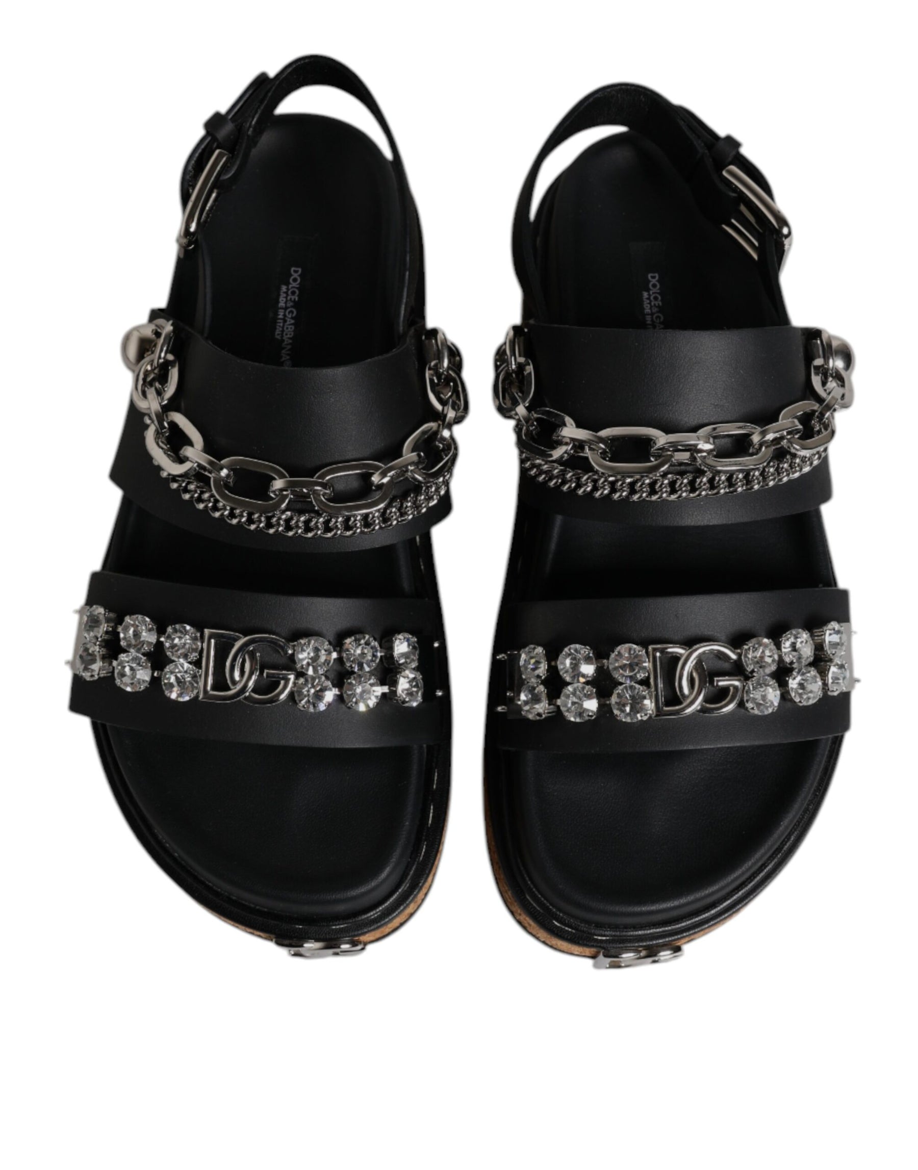 Dolce & Gabbana Black Crystal Embellish Strap Sandals Shoes | Regal Royce
