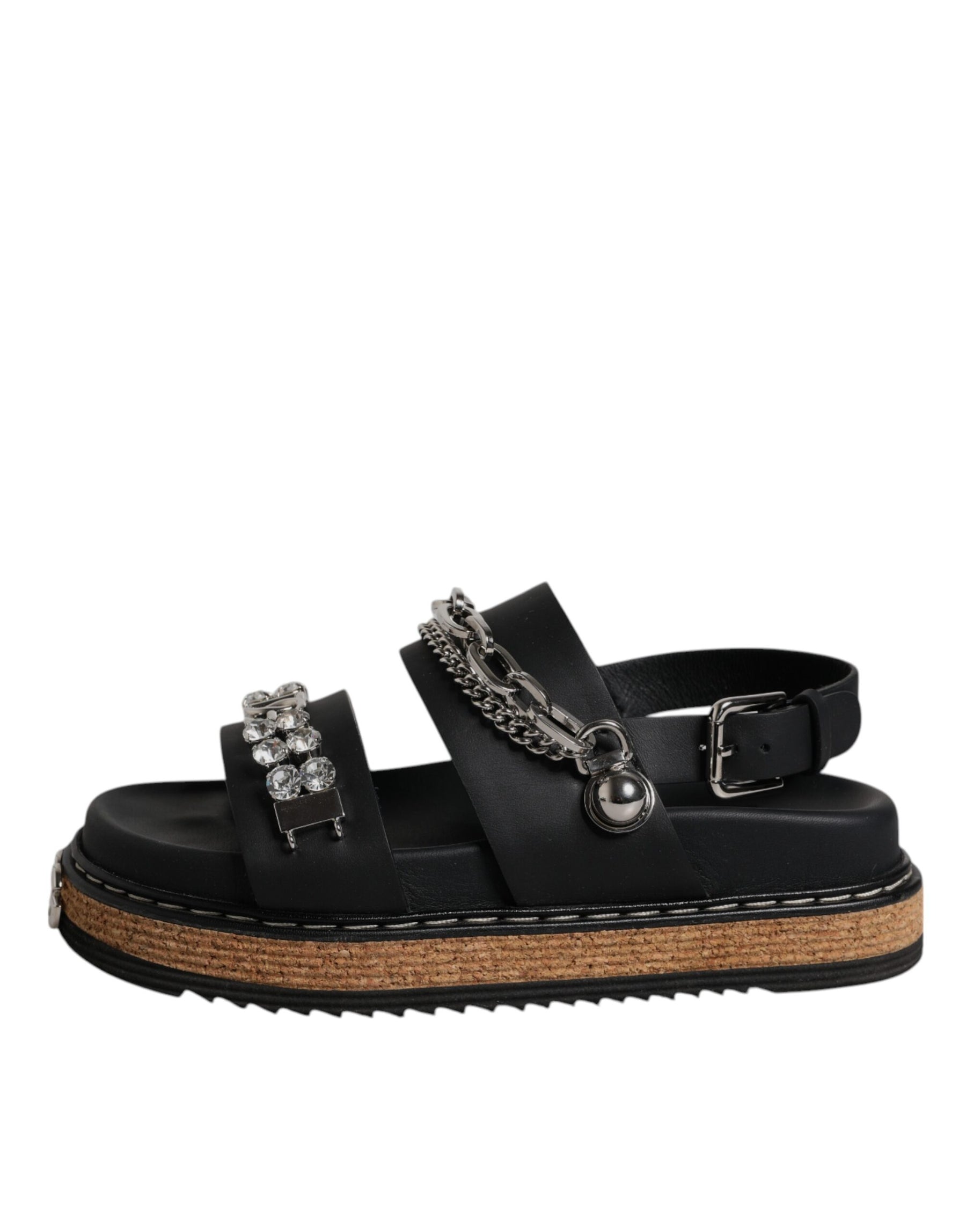 Dolce & Gabbana Black Crystal Embellish Strap Sandals Shoes | Regal Royce