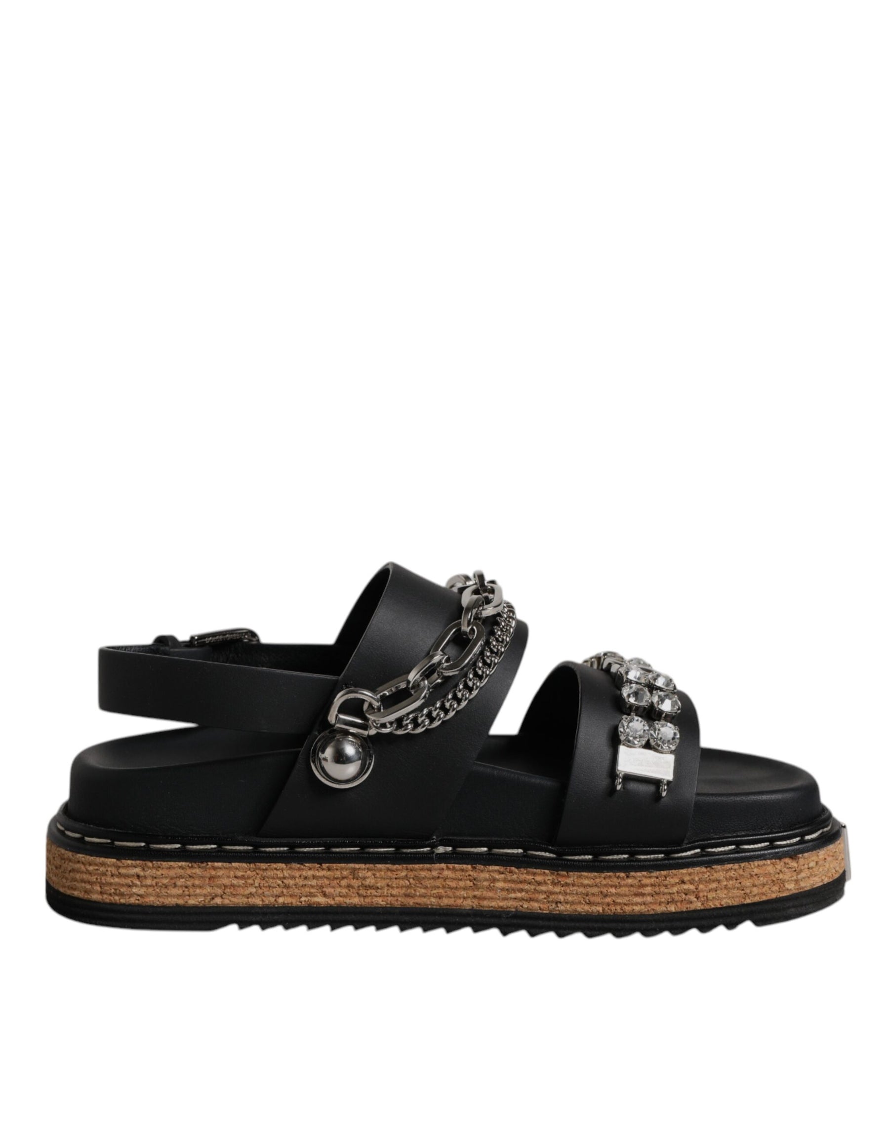 Dolce & Gabbana Black Crystal Embellish Strap Sandals Shoes | Regal Royce
