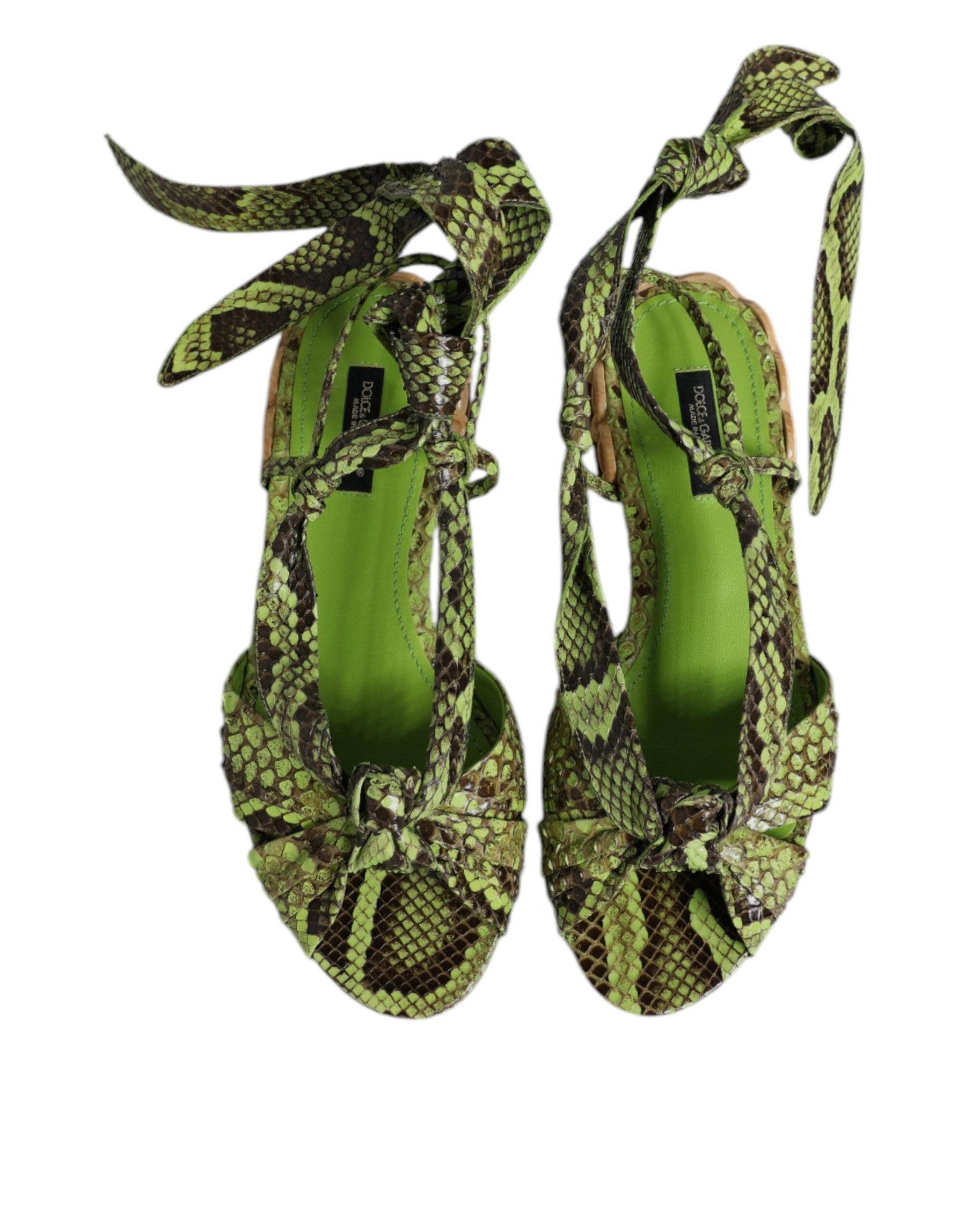Dolce & Gabbana Green Animal Print Ankle Wrap Sandals Shoes | Regal Royce