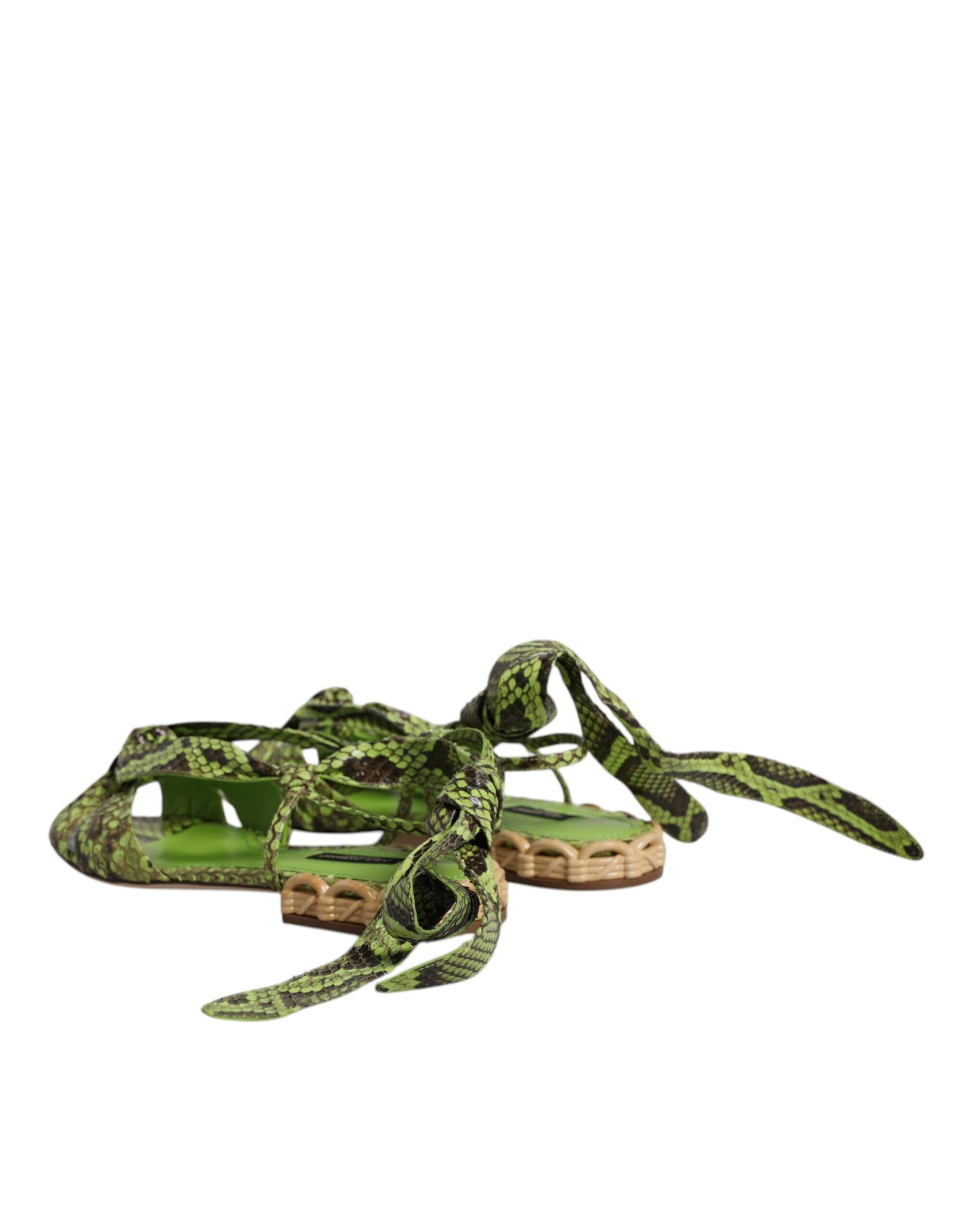 Dolce & Gabbana Green Animal Print Ankle Wrap Sandals Shoes | Regal Royce