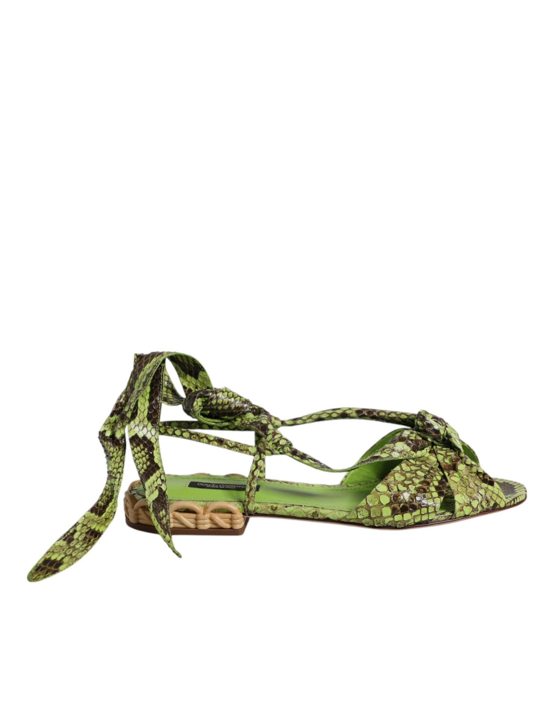 Dolce & Gabbana Green Animal Print Ankle Wrap Sandals Shoes | Regal Royce