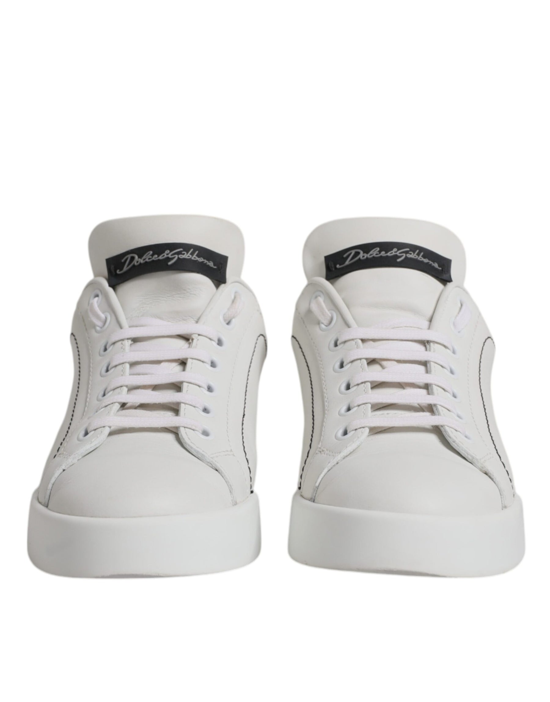 Dolce & Gabbana White Black Leather Low Top Sneakers Shoes | Regal Royce