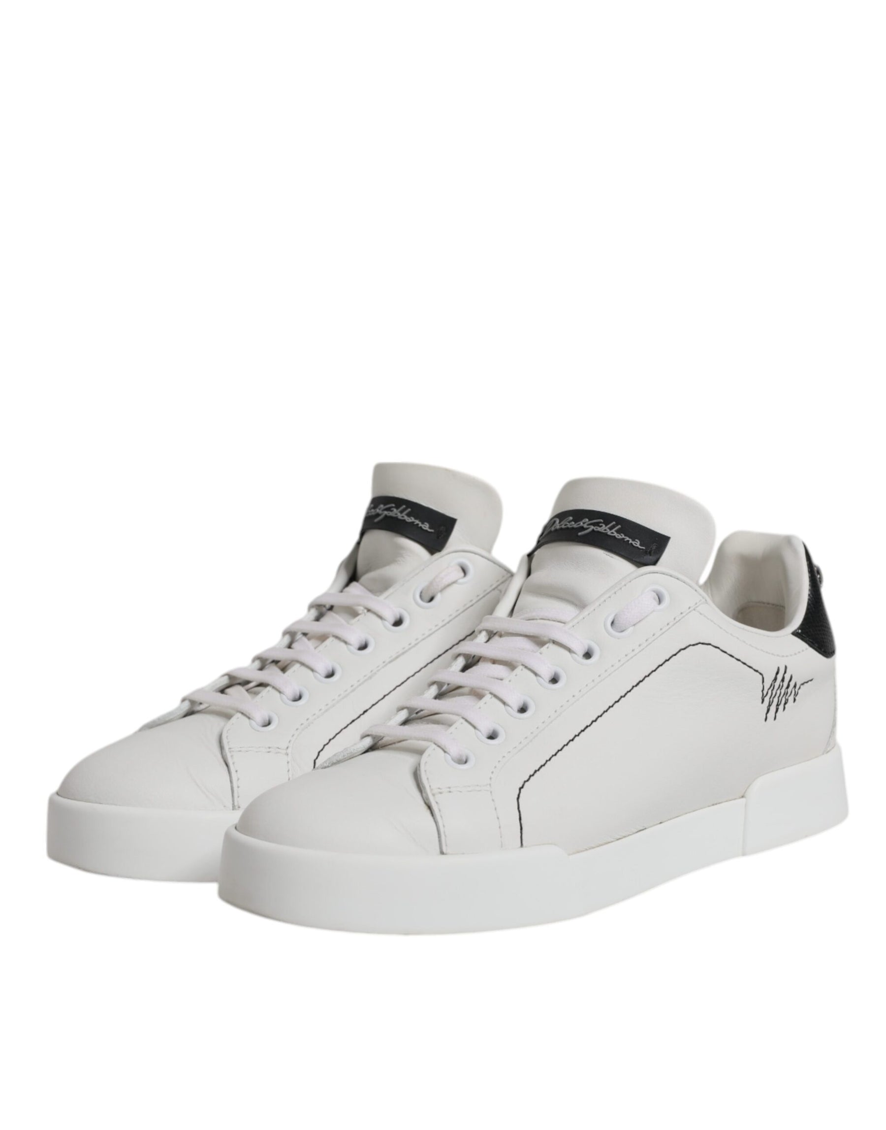 Dolce & Gabbana White Black Leather Low Top Sneakers Shoes | Regal Royce