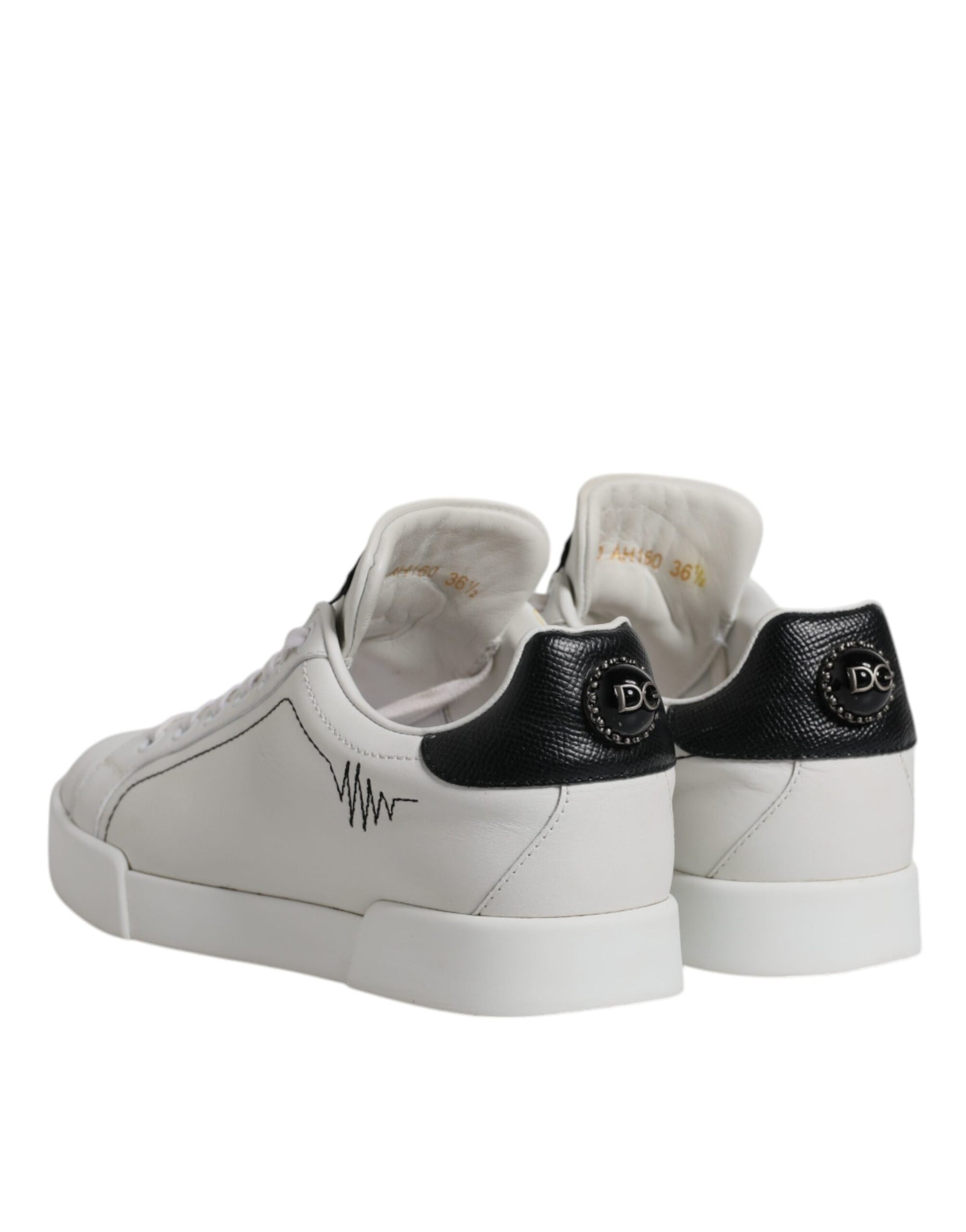 Dolce & Gabbana White Black Leather Low Top Sneakers Shoes | Regal Royce
