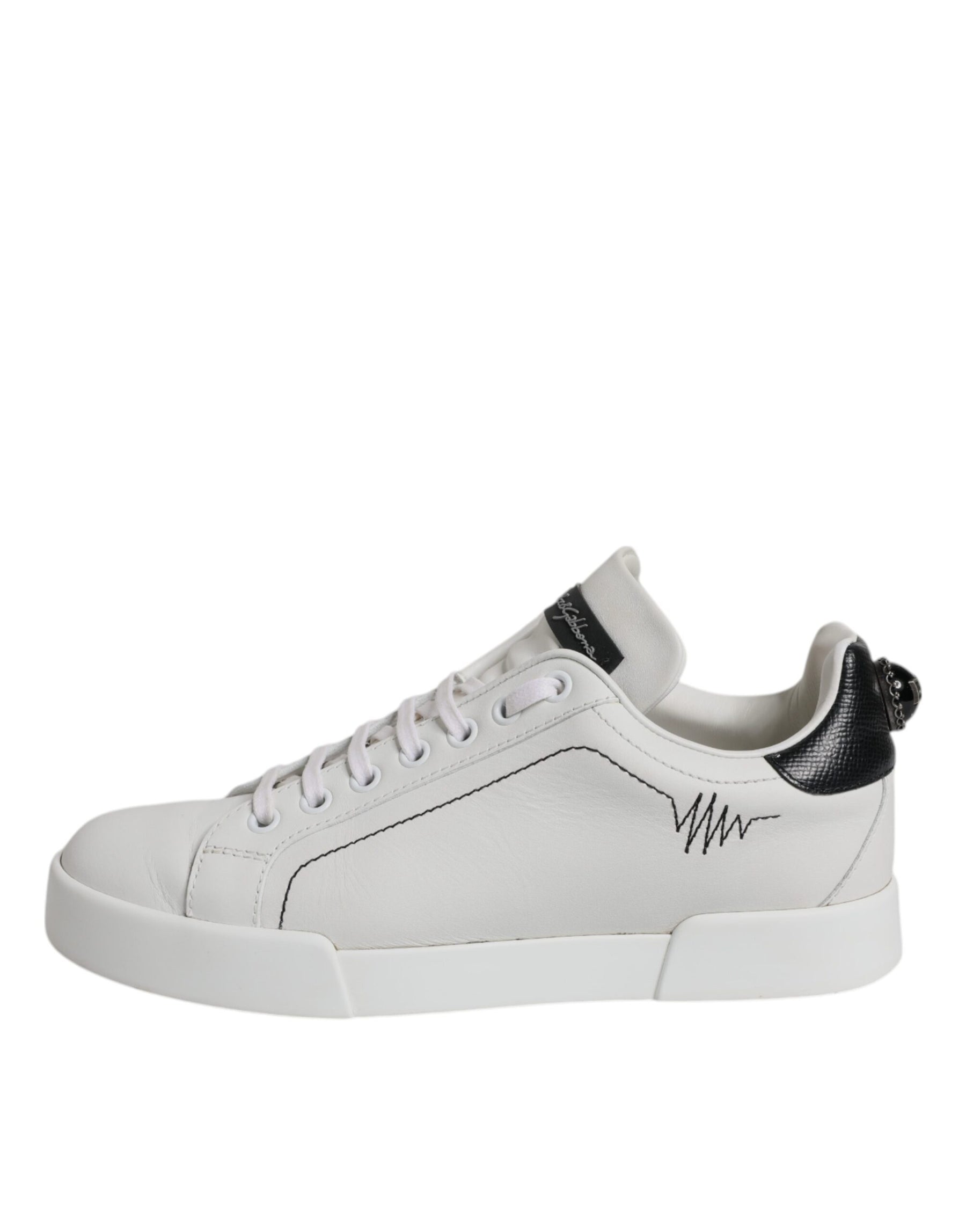 Dolce & Gabbana White Black Leather Low Top Sneakers Shoes | Regal Royce