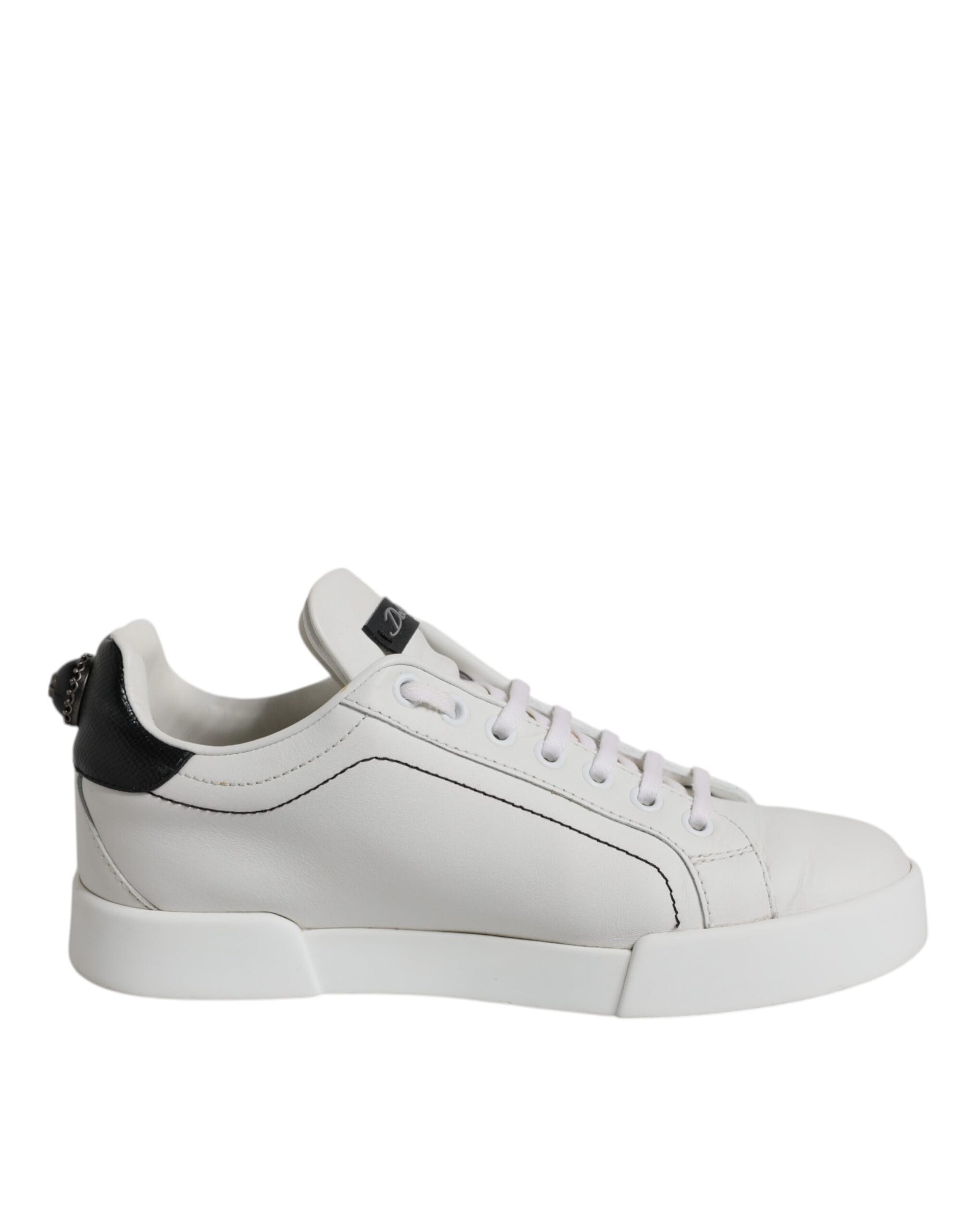 Dolce & Gabbana White Black Leather Low Top Sneakers Shoes | Regal Royce
