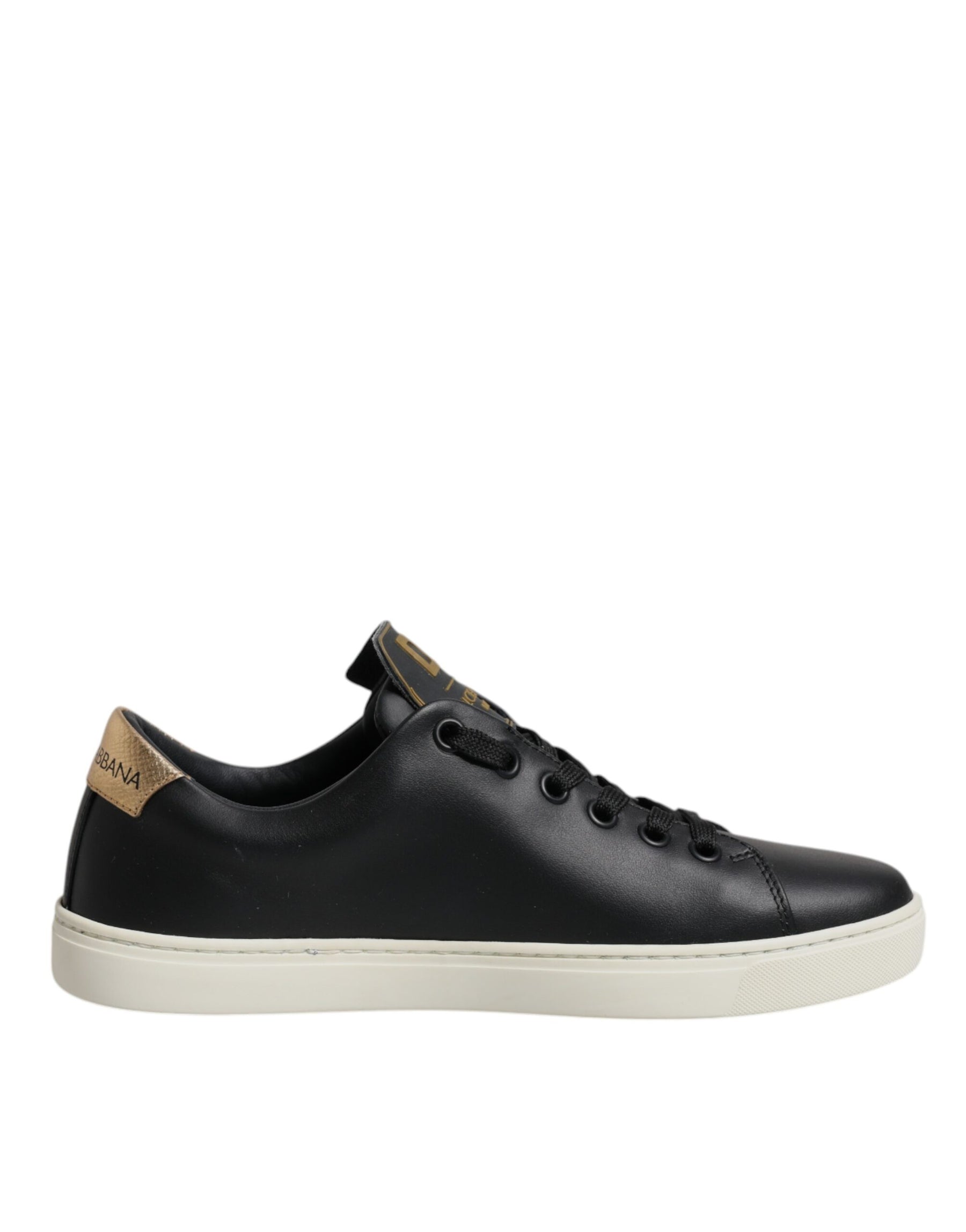 Dolce & Gabbana Black Leather Gold Red Heart Sneakers Shoes | Regal Royce