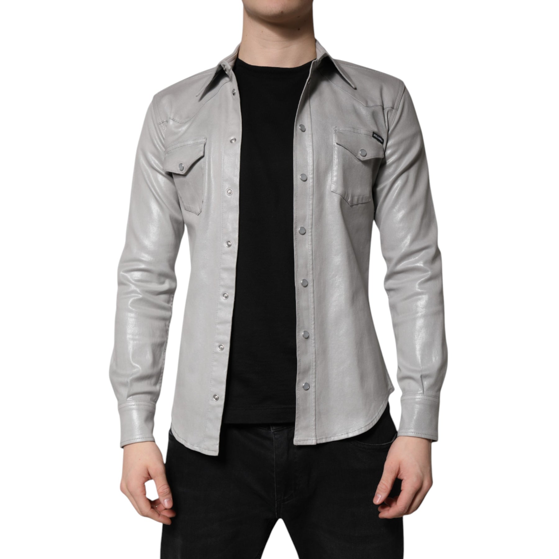 Dolce & Gabbana Metallic Gray Cotton Button Down Shirt | Regal Royce