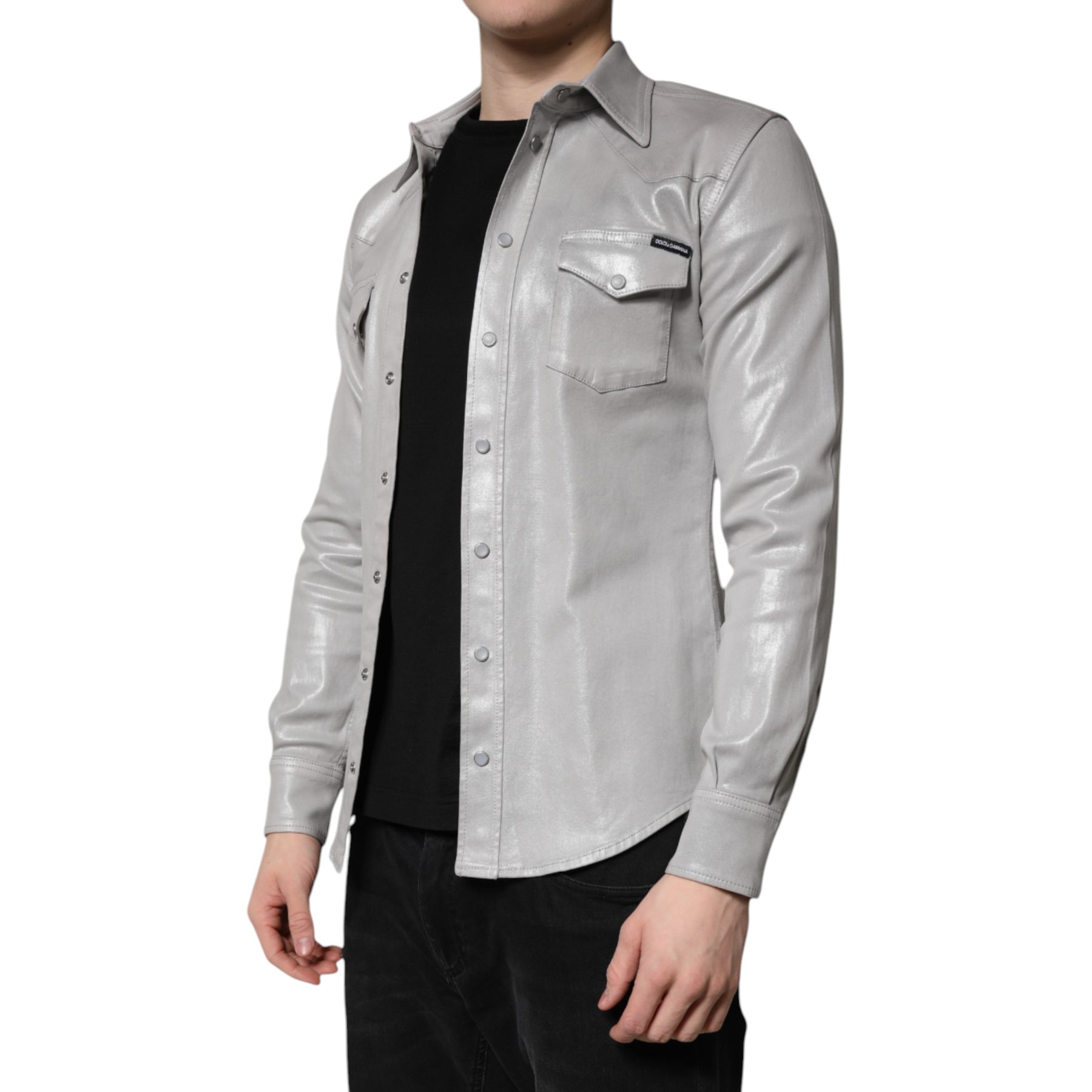 Dolce & Gabbana Metallic Gray Cotton Button Down Shirt | Regal Royce