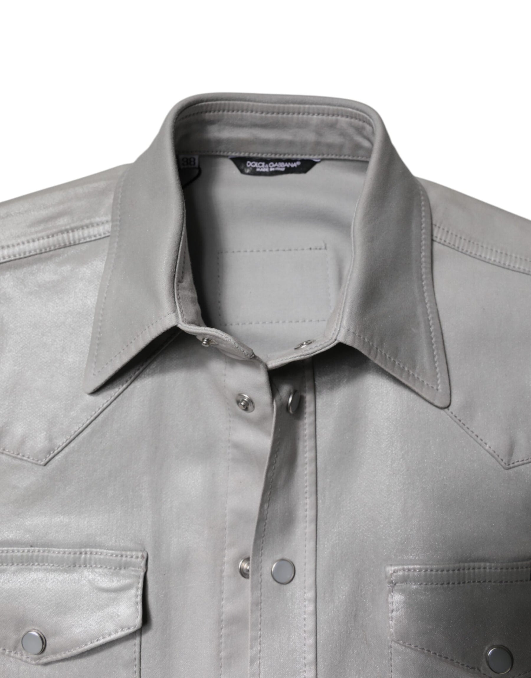 Dolce & Gabbana Metallic Gray Cotton Button Down Shirt | Regal Royce