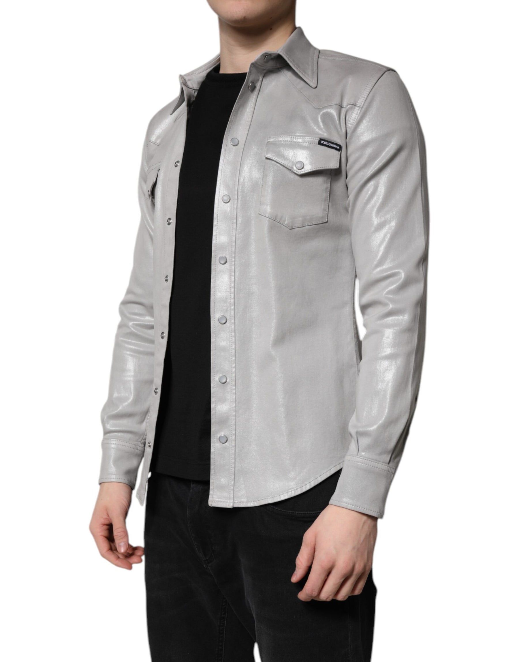 Dolce & Gabbana Metallic Gray Cotton Button Down Shirt | Regal Royce