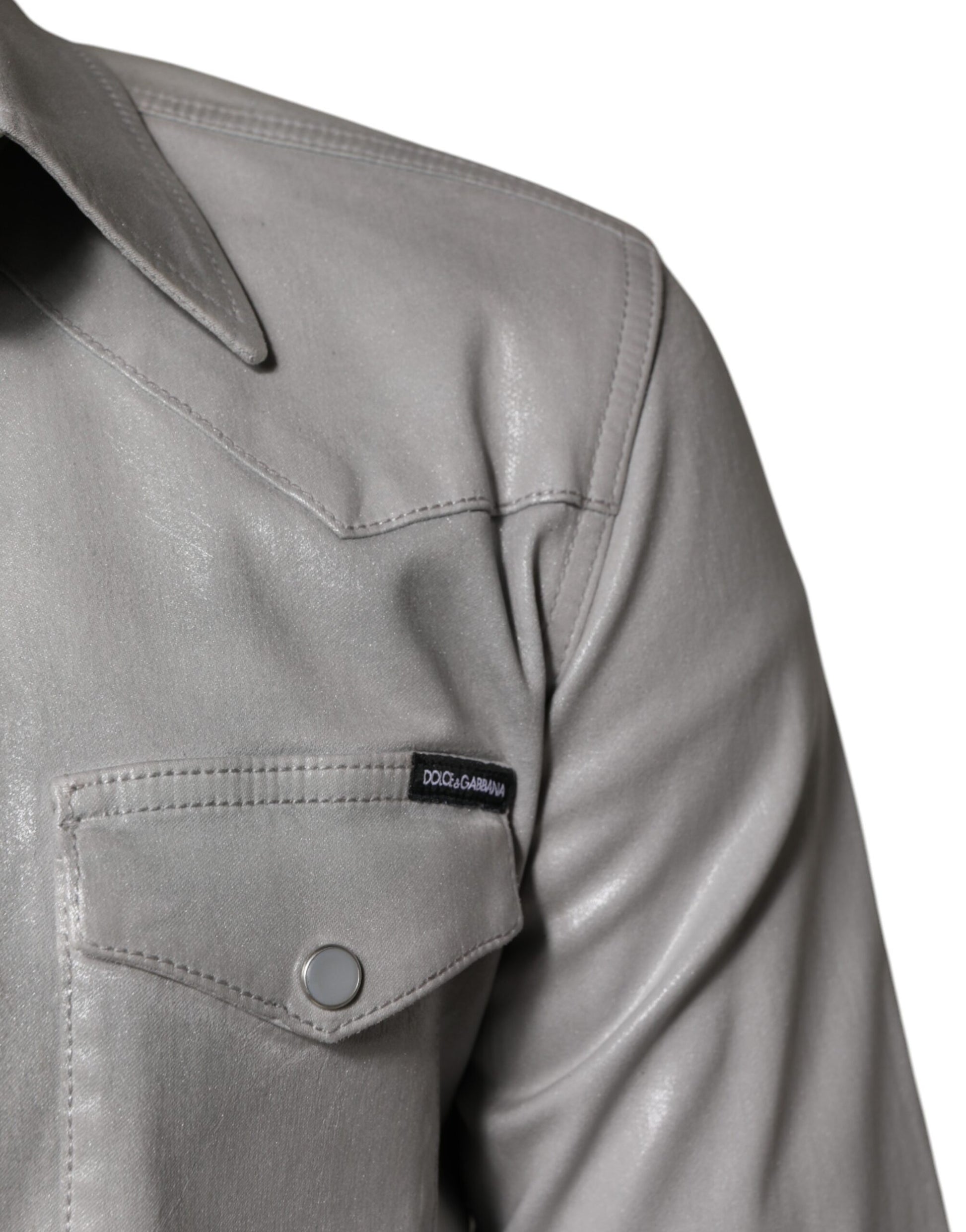 Dolce & Gabbana Metallic Gray Cotton Button Down Shirt