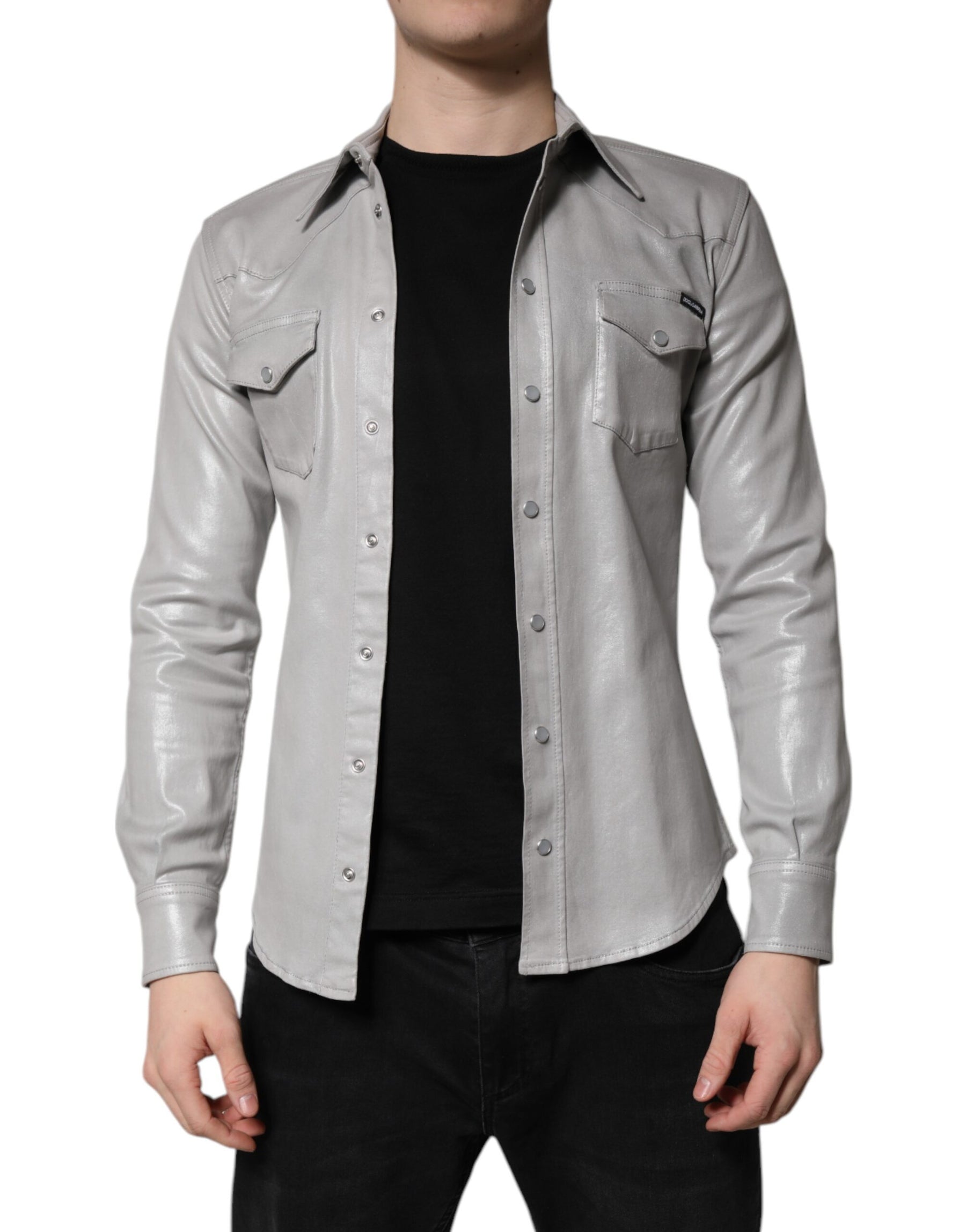 Dolce & Gabbana Metallic Gray Cotton Button Down Shirt | Regal Royce