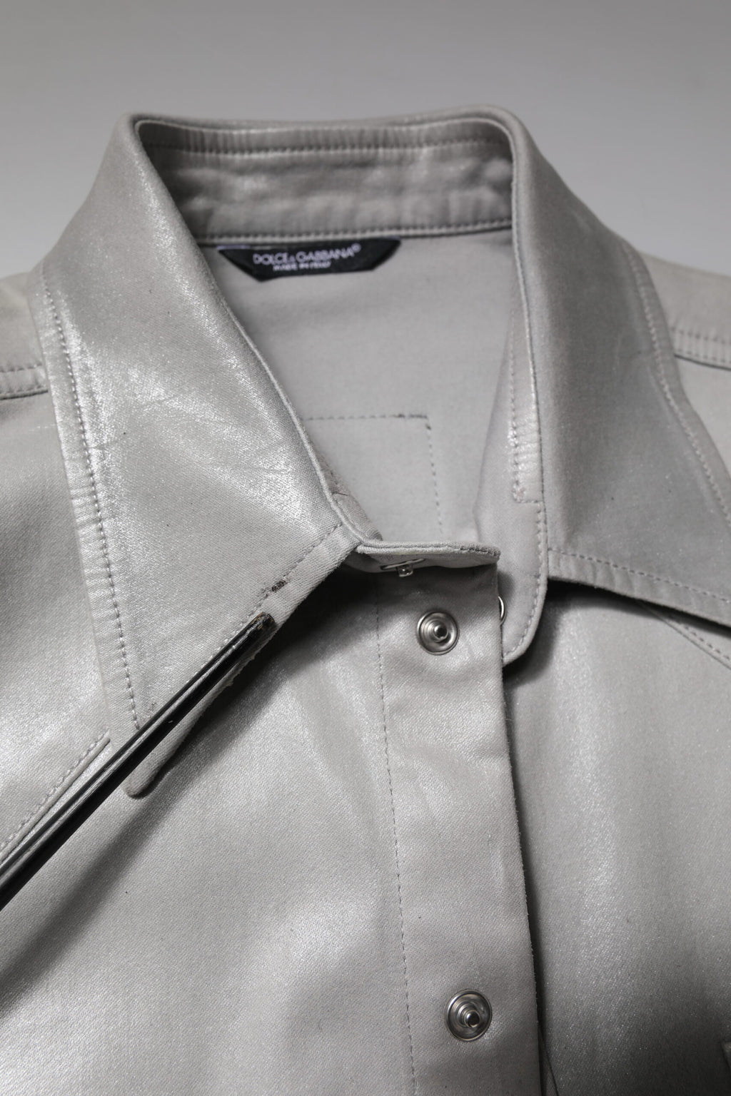 Dolce & Gabbana Metallic Gray Cotton Button Down Shirt