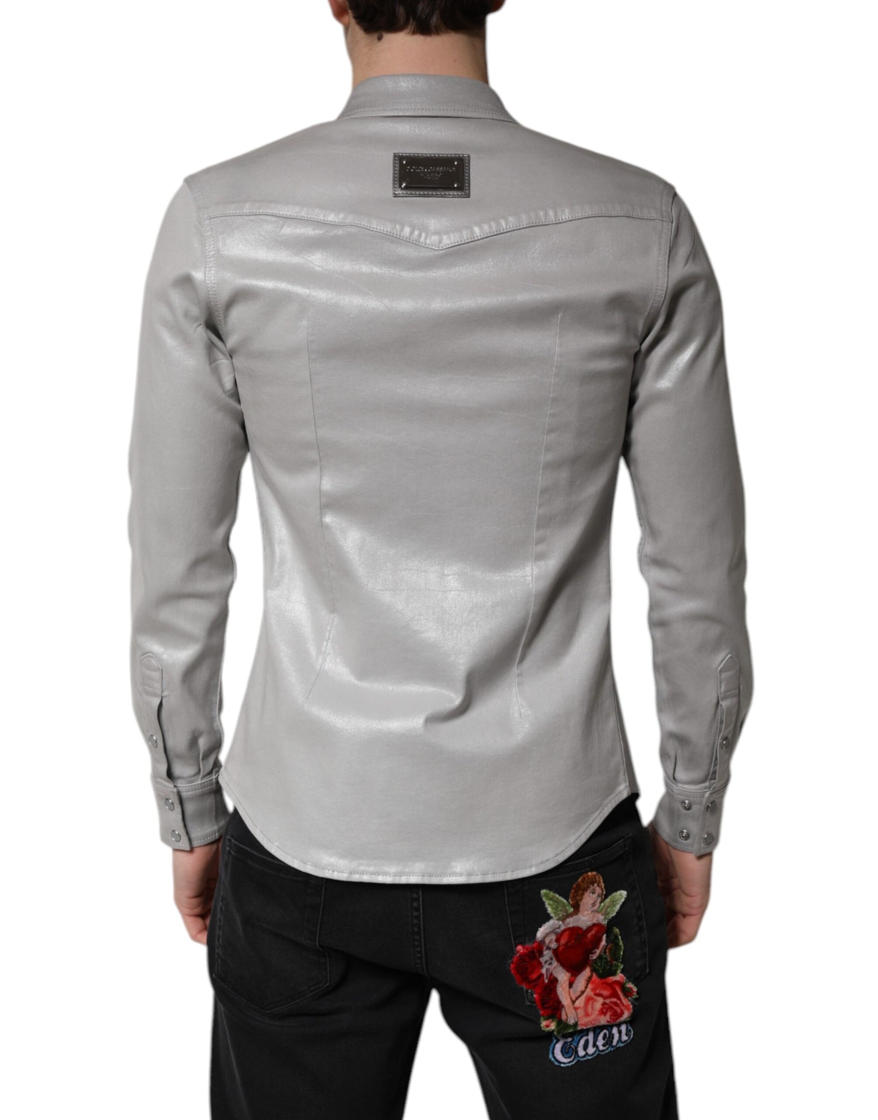 Dolce & Gabbana Metallic Gray Cotton Button Down Shirt | Regal Royce