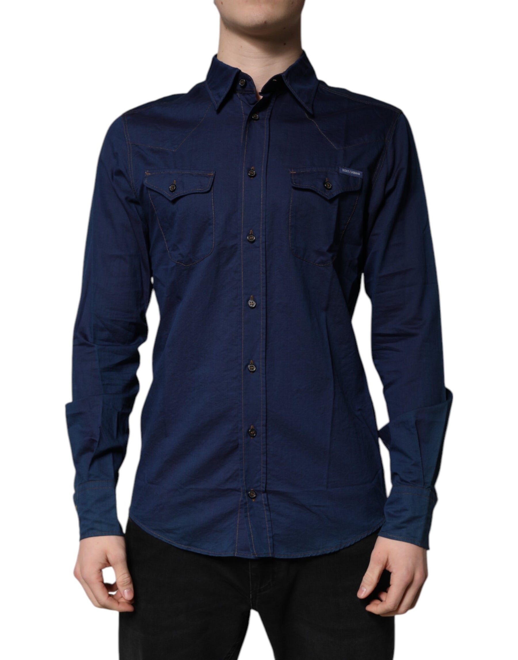 Dolce & Gabbana Dark Blue Cotton GOLD Dress Formal Shirt | Regal Royce