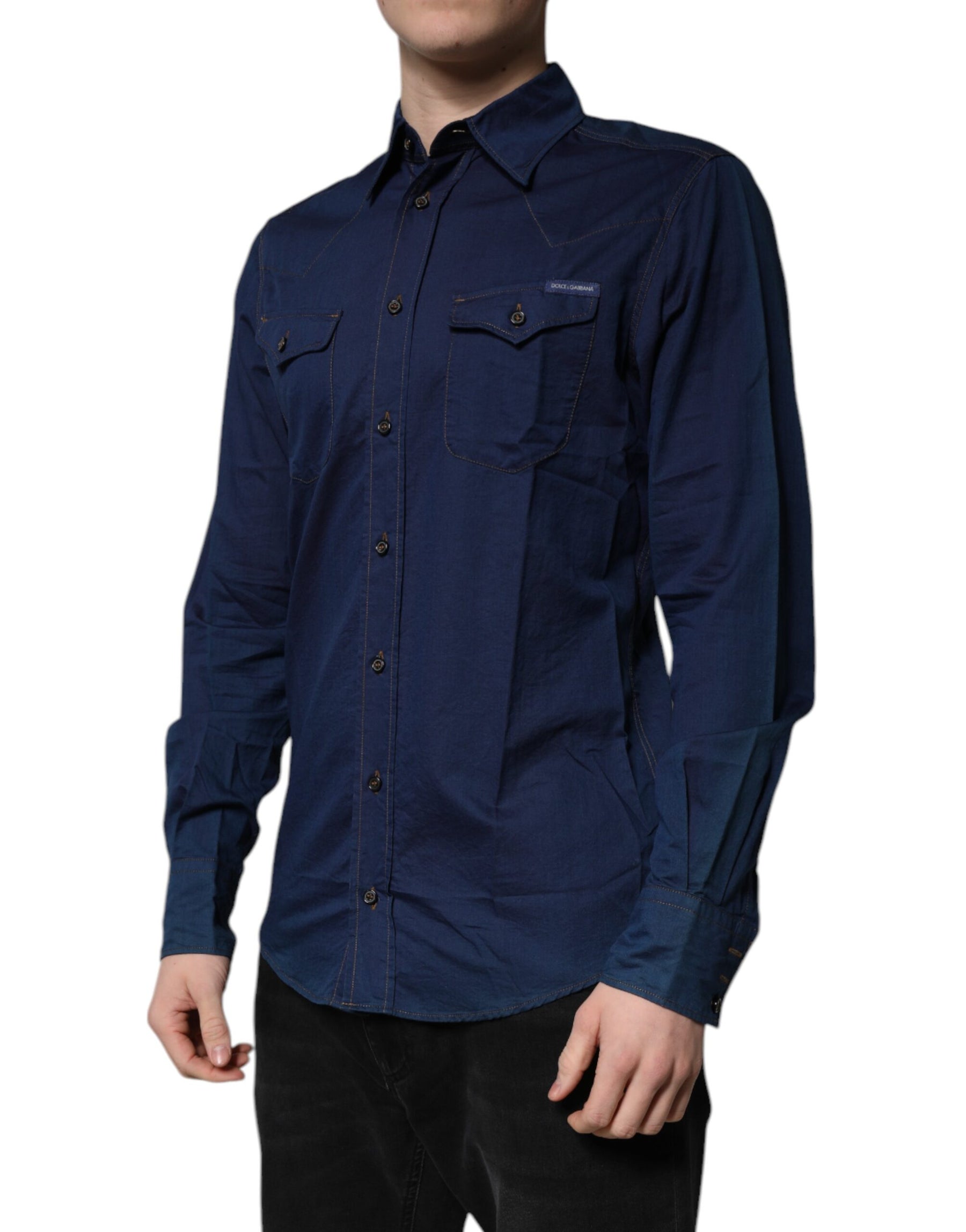Dolce & Gabbana Dark Blue Cotton GOLD Dress Formal Shirt | Regal Royce