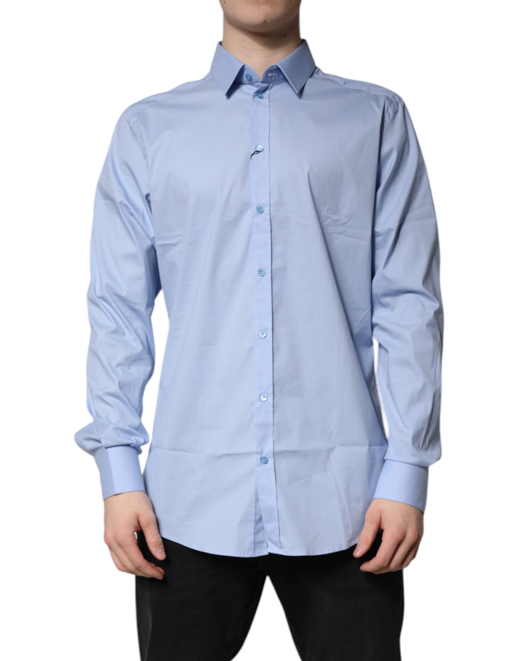 Dolce & Gabbana Light Blue Cotton GOLD Dress Formal Shirt | Regal Royce