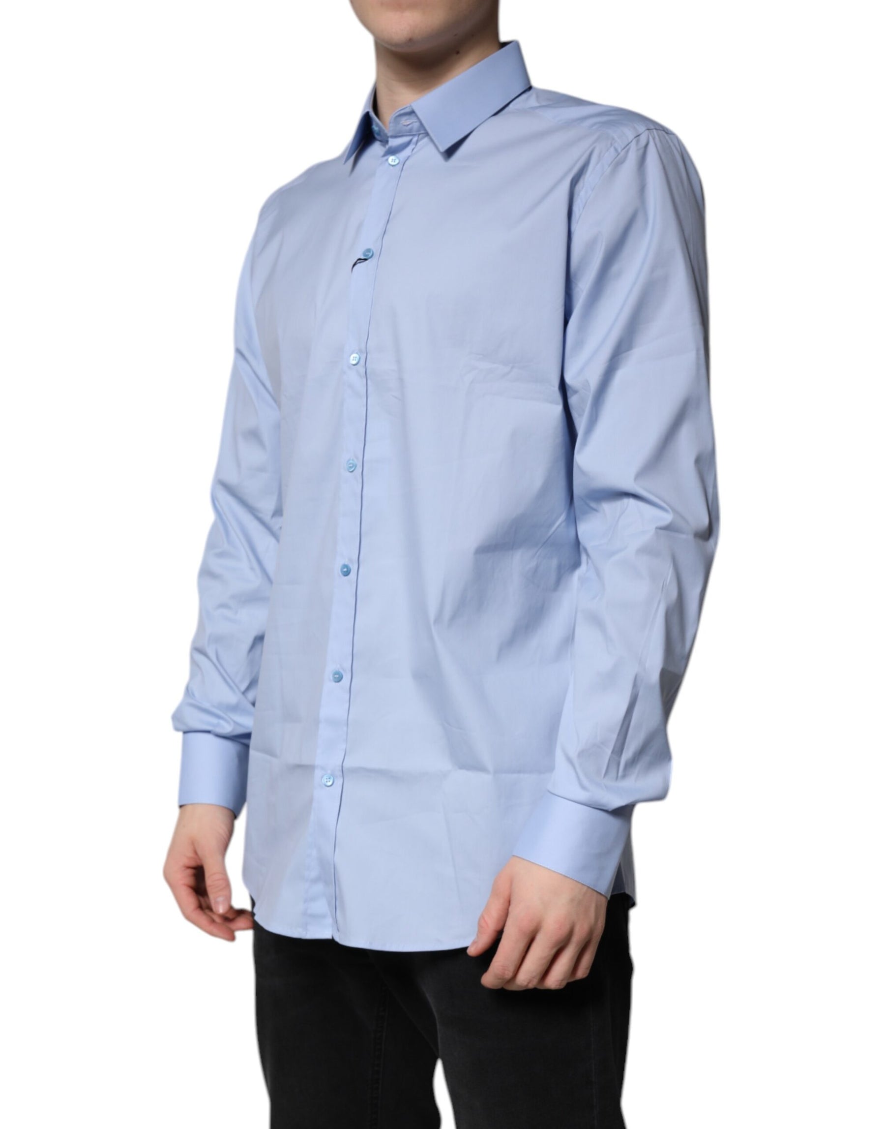 Dolce & Gabbana Light Blue Cotton GOLD Dress Formal Shirt | Regal Royce