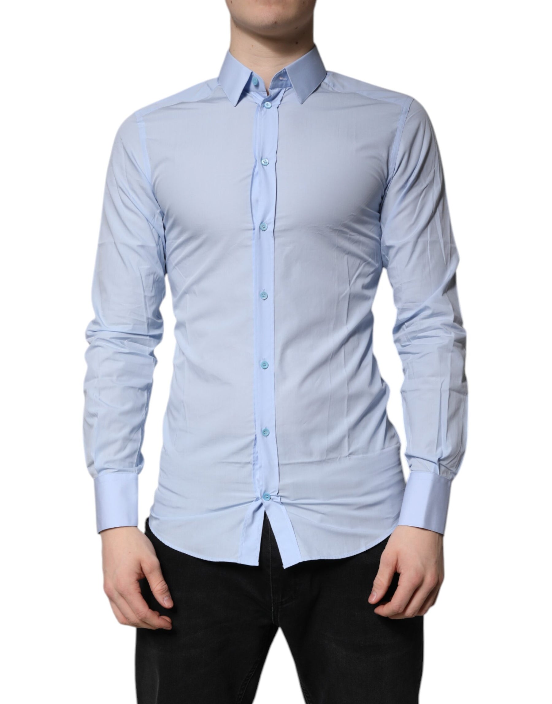 Dolce & Gabbana Light Blue Cotton GOLD Dress Formal Shirt | Regal Royce