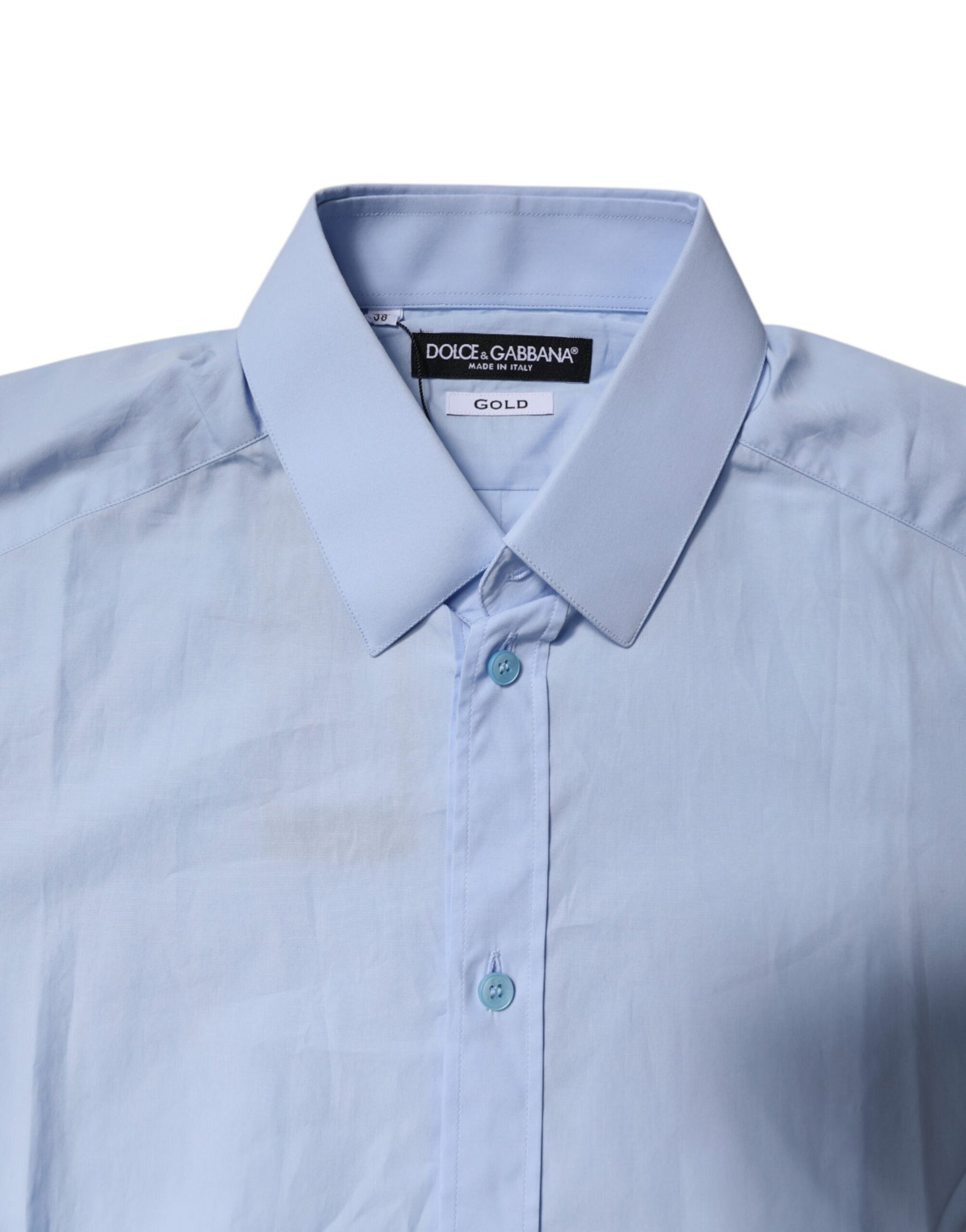 Dolce & Gabbana Light Blue Cotton GOLD Dress Formal Shirt | Regal Royce