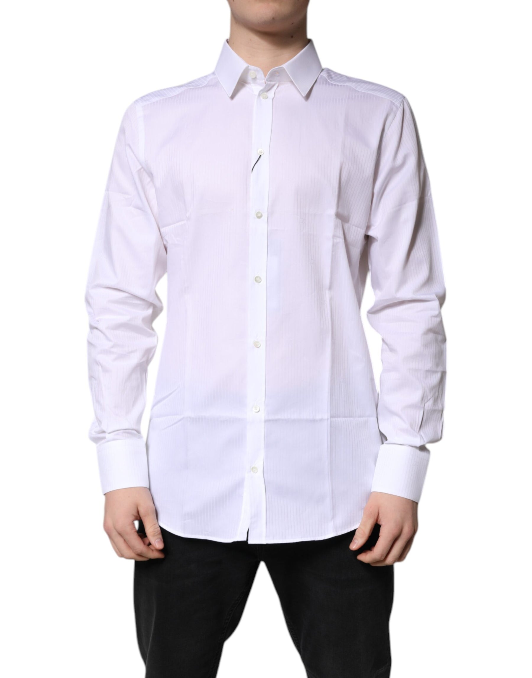 Dolce & Gabbana White Cotton Collared GOLD Dress Formal Shirt | Regal Royce