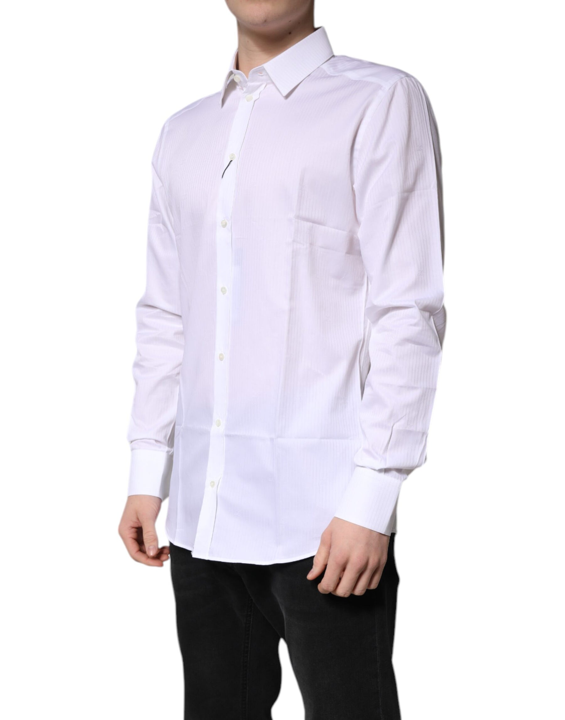 Dolce & Gabbana White Cotton Collared GOLD Dress Formal Shirt | Regal Royce