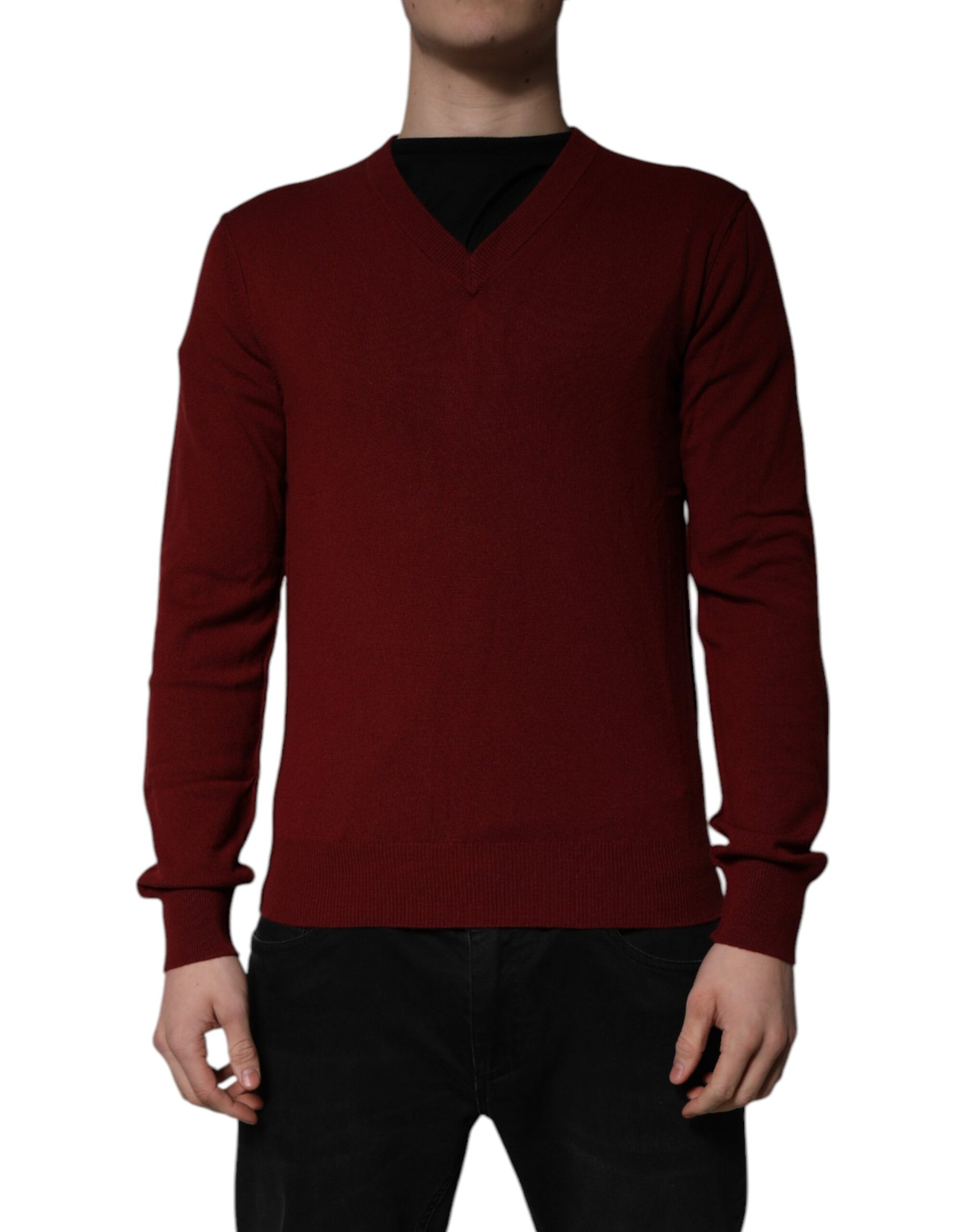 Dolce & Gabbana Maroon Cashmere V-neck Men Pullover Sweater | Regal Royce