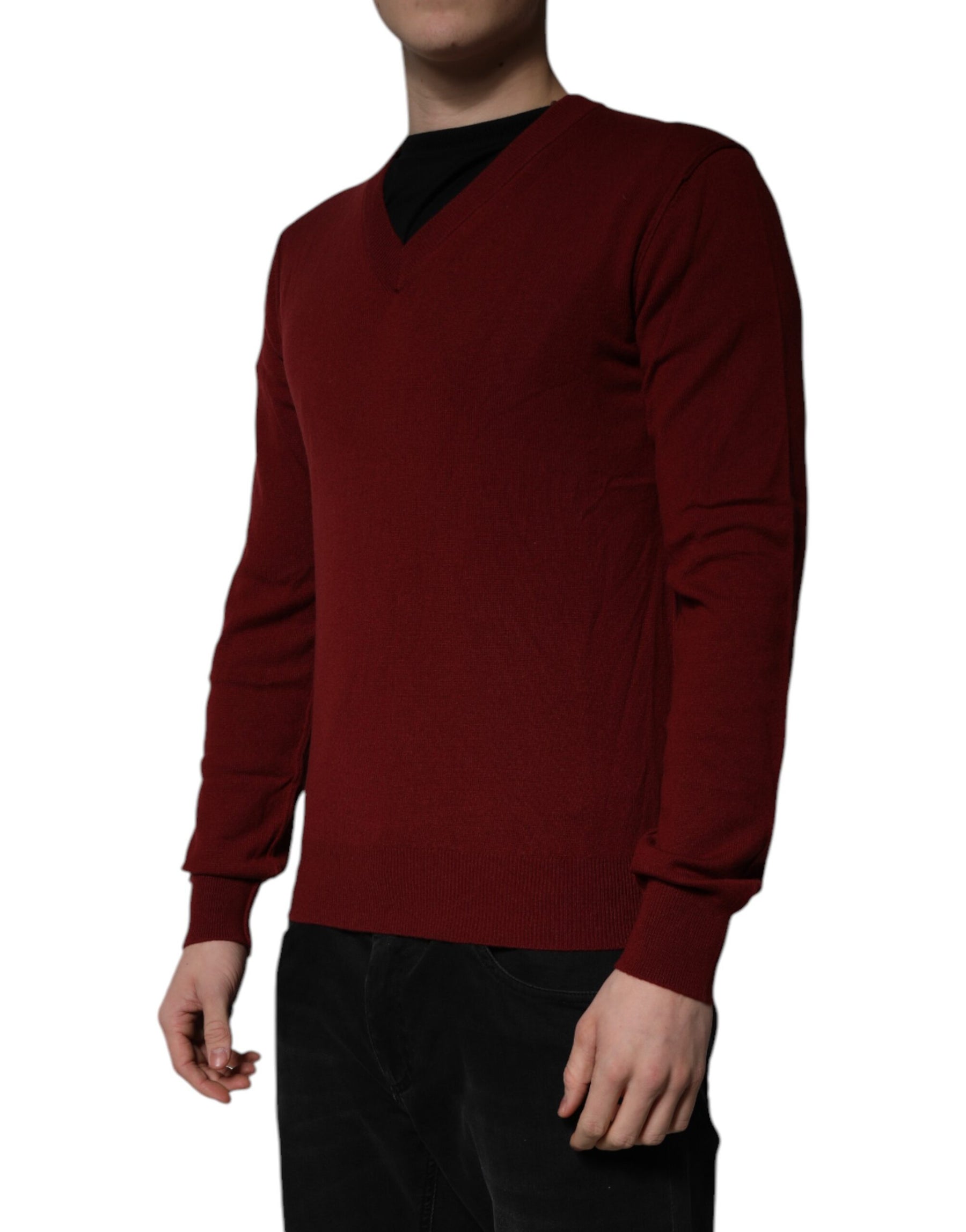 Dolce & Gabbana Maroon Cashmere V-neck Men Pullover Sweater | Regal Royce