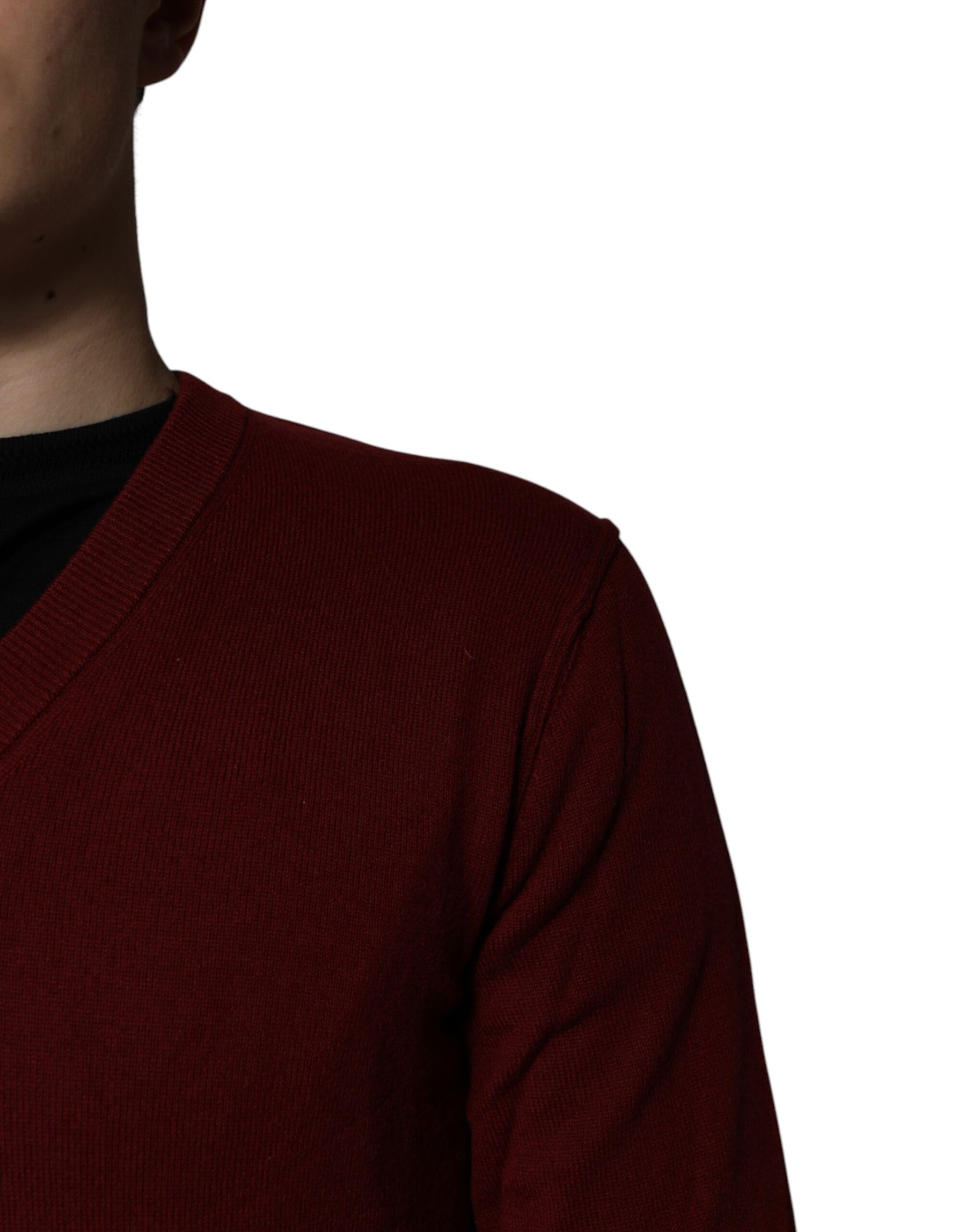Dolce & Gabbana Maroon Cashmere V-neck Men Pullover Sweater | Regal Royce